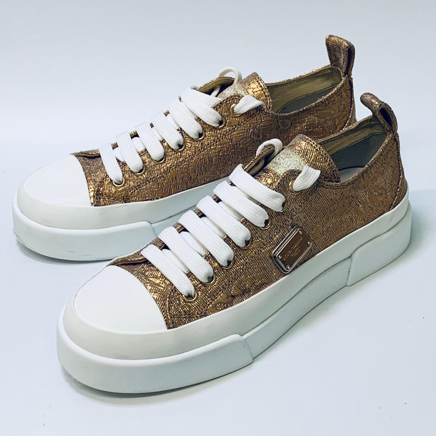 DOLCE & GABBANA Gold Ladies Foil Quilt Sneaker Trainer Shoe UK 4 NEW