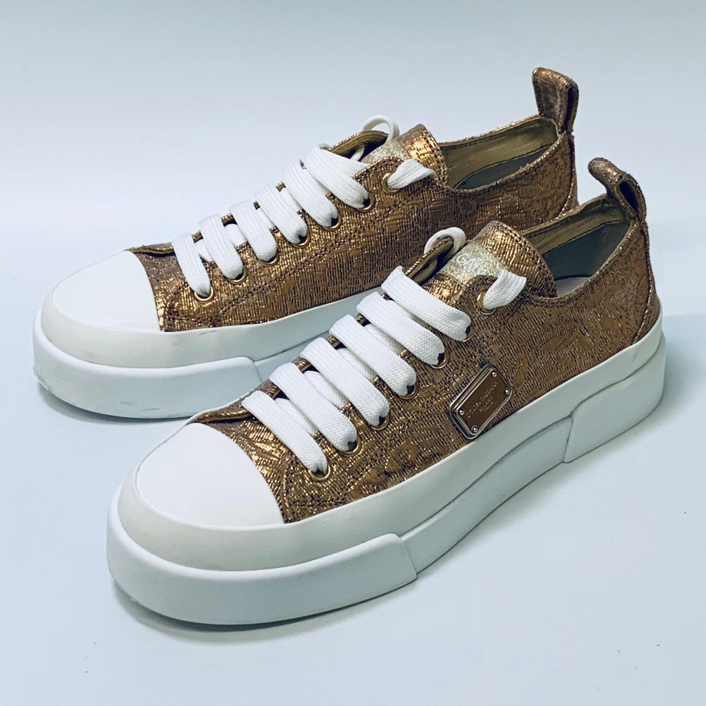 DOLCE & GABBANA Gold Ladies Foil Quilt Sneaker Trainer Shoe UK 4 NEW