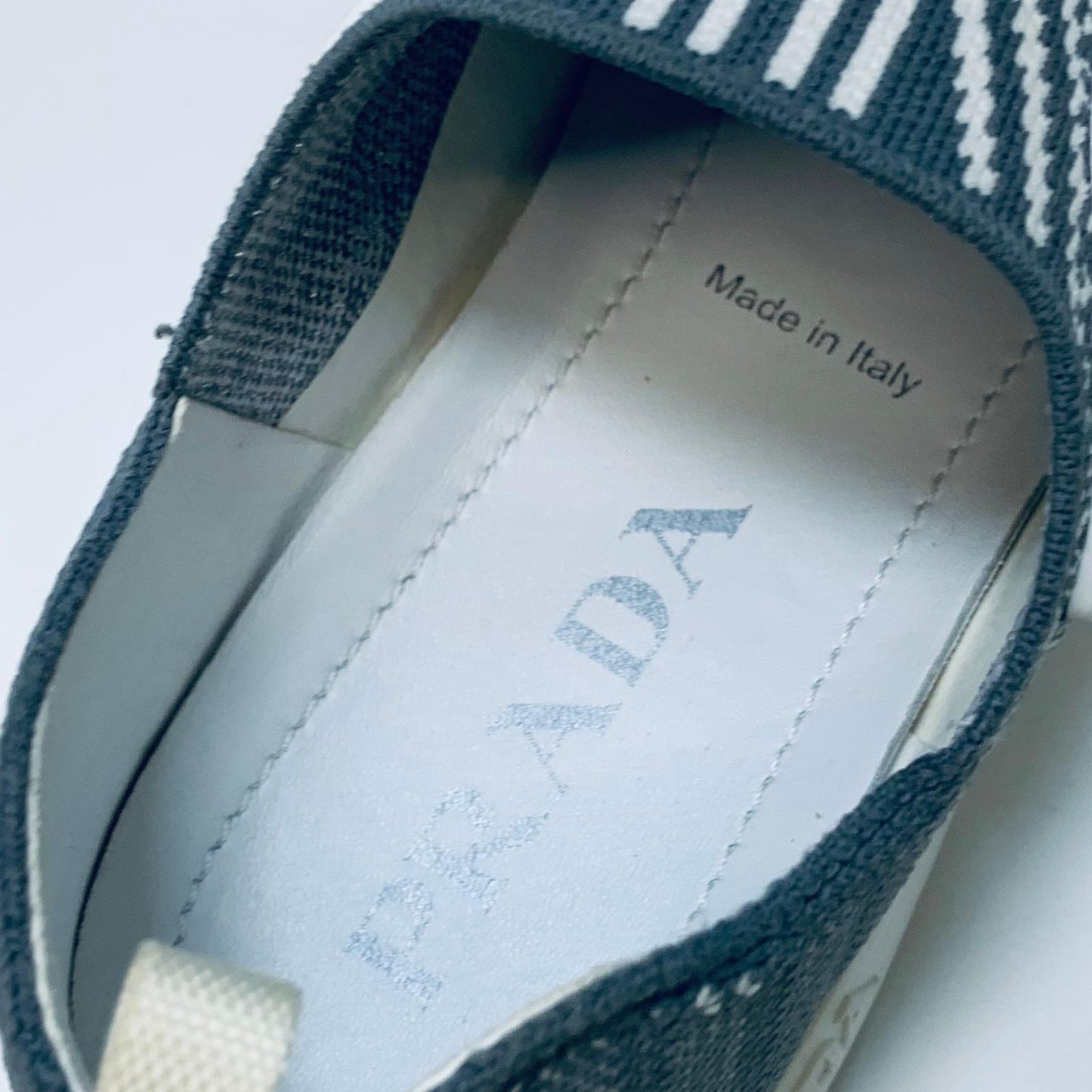 PRADA White Ladies Slip On Blue Knit Upper Sneaker Trainer Size UK 4.5 NEW