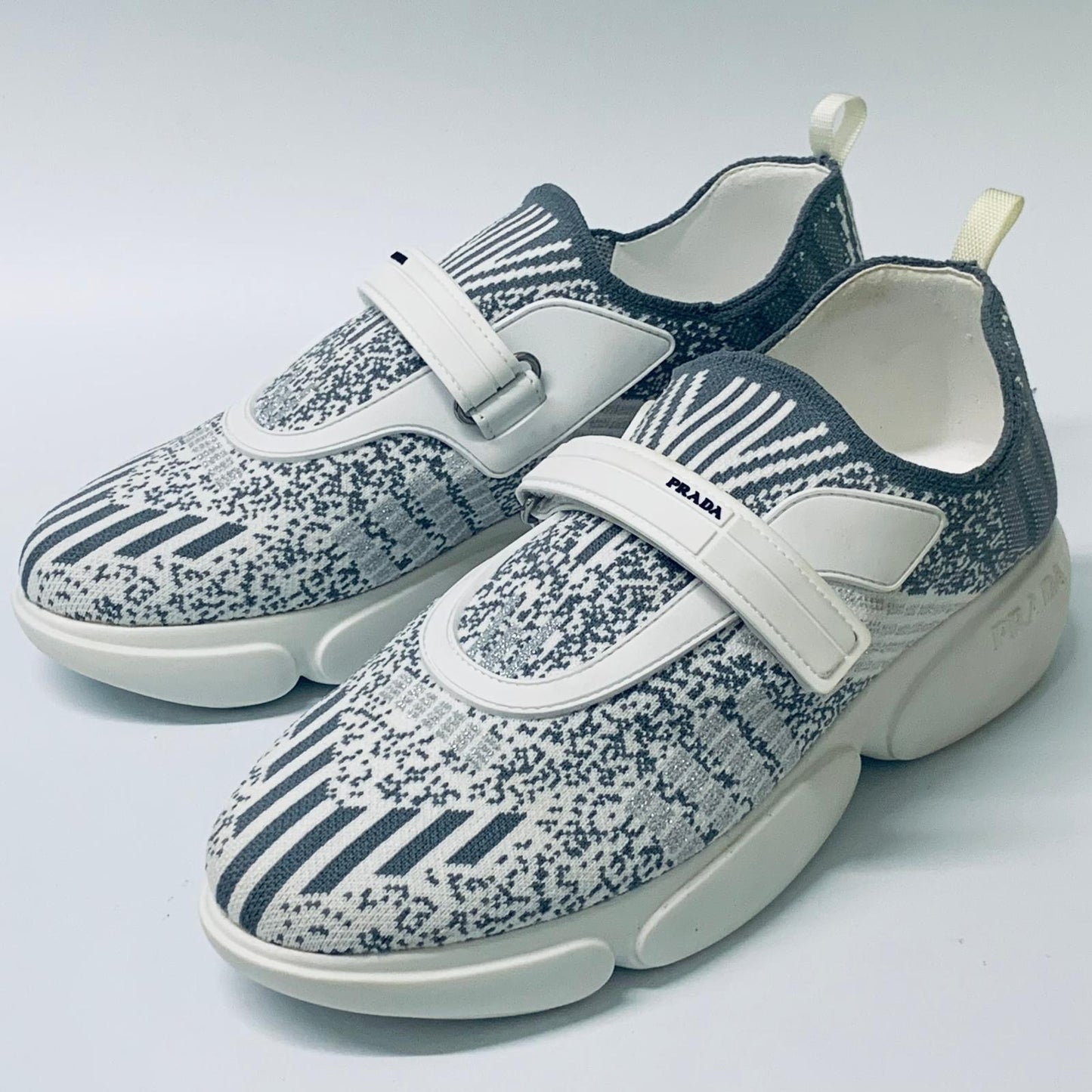 PRADA White Ladies Slip On Blue Knit Upper Sneaker Trainer Size UK 4.5 NEW