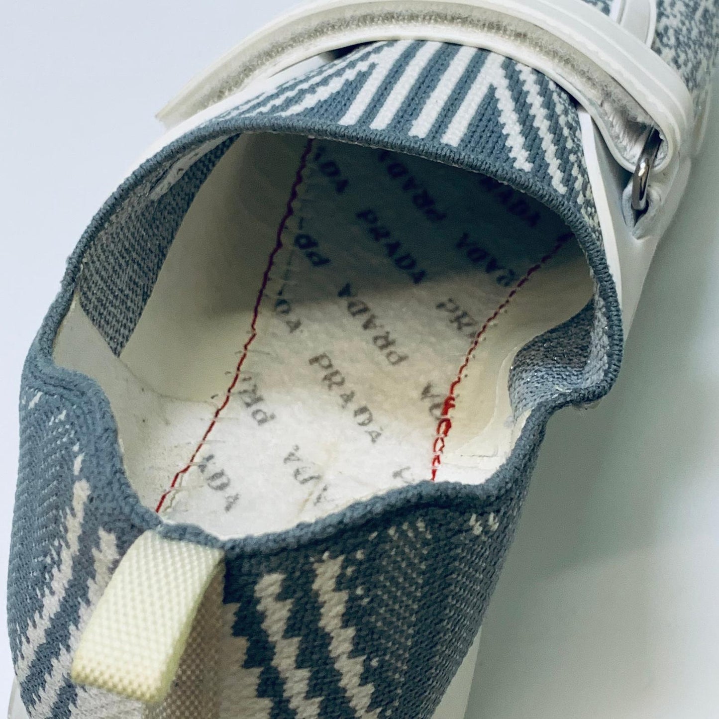 PRADA White Ladies Slip On Blue Knit Upper Sneaker Trainer Size UK 4.5 NEW