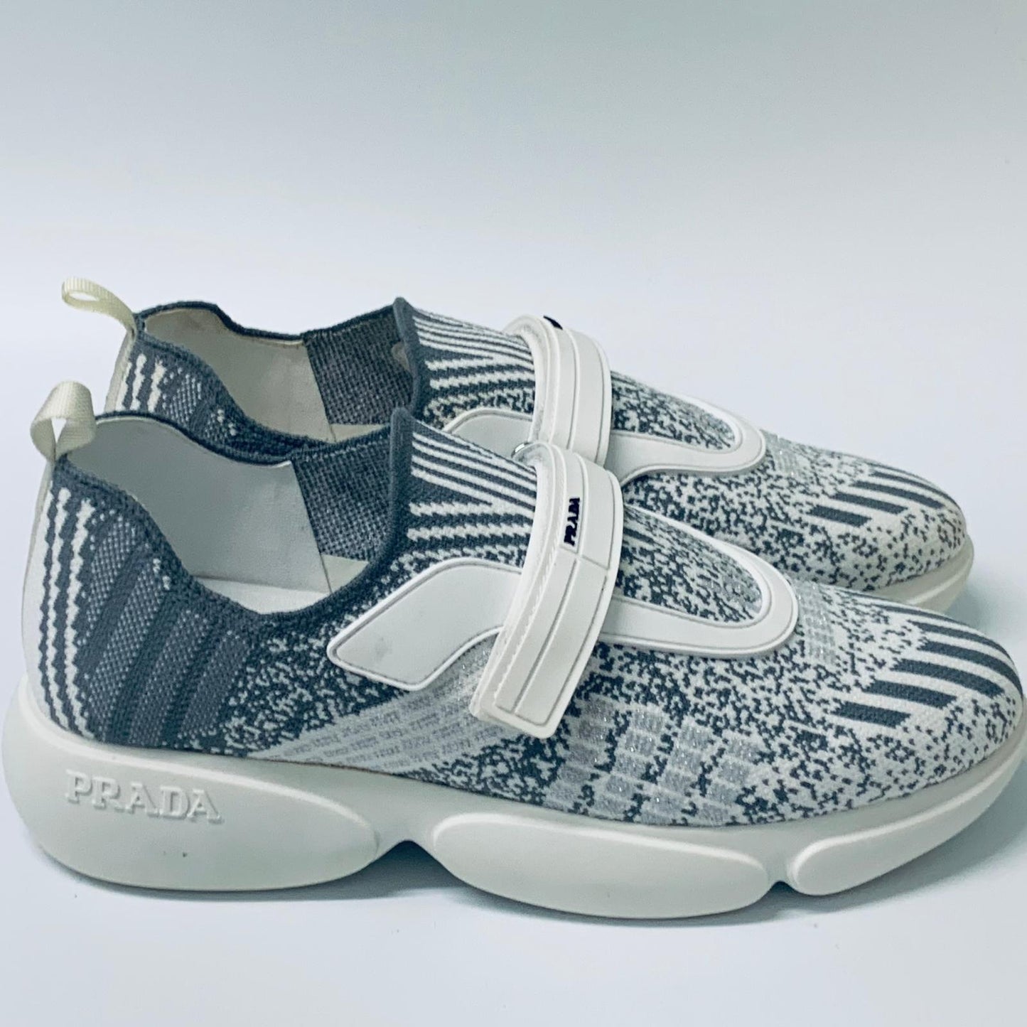 PRADA White Ladies Slip On Blue Knit Upper Sneaker Trainer Size UK 4.5 NEW
