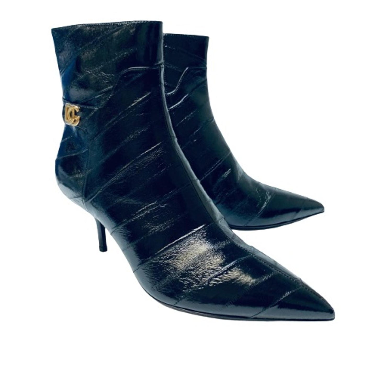 DOLCE & GABBANA Black Slip On Pointed Toe Bootie Heels Size UK 6.5 NEW
