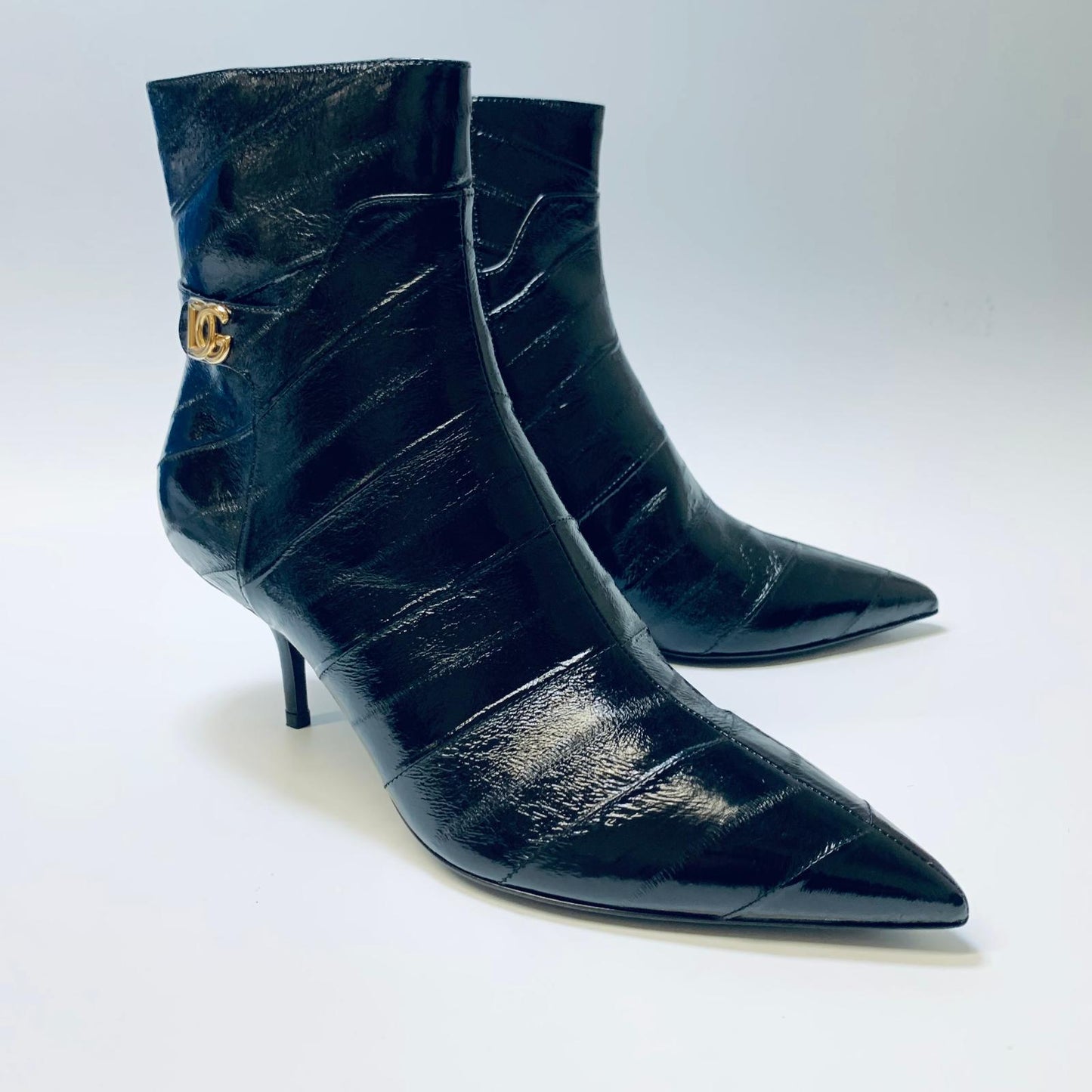 DOLCE & GABBANA Black Slip On Pointed Toe Bootie Heels Size UK 6.5 NEW