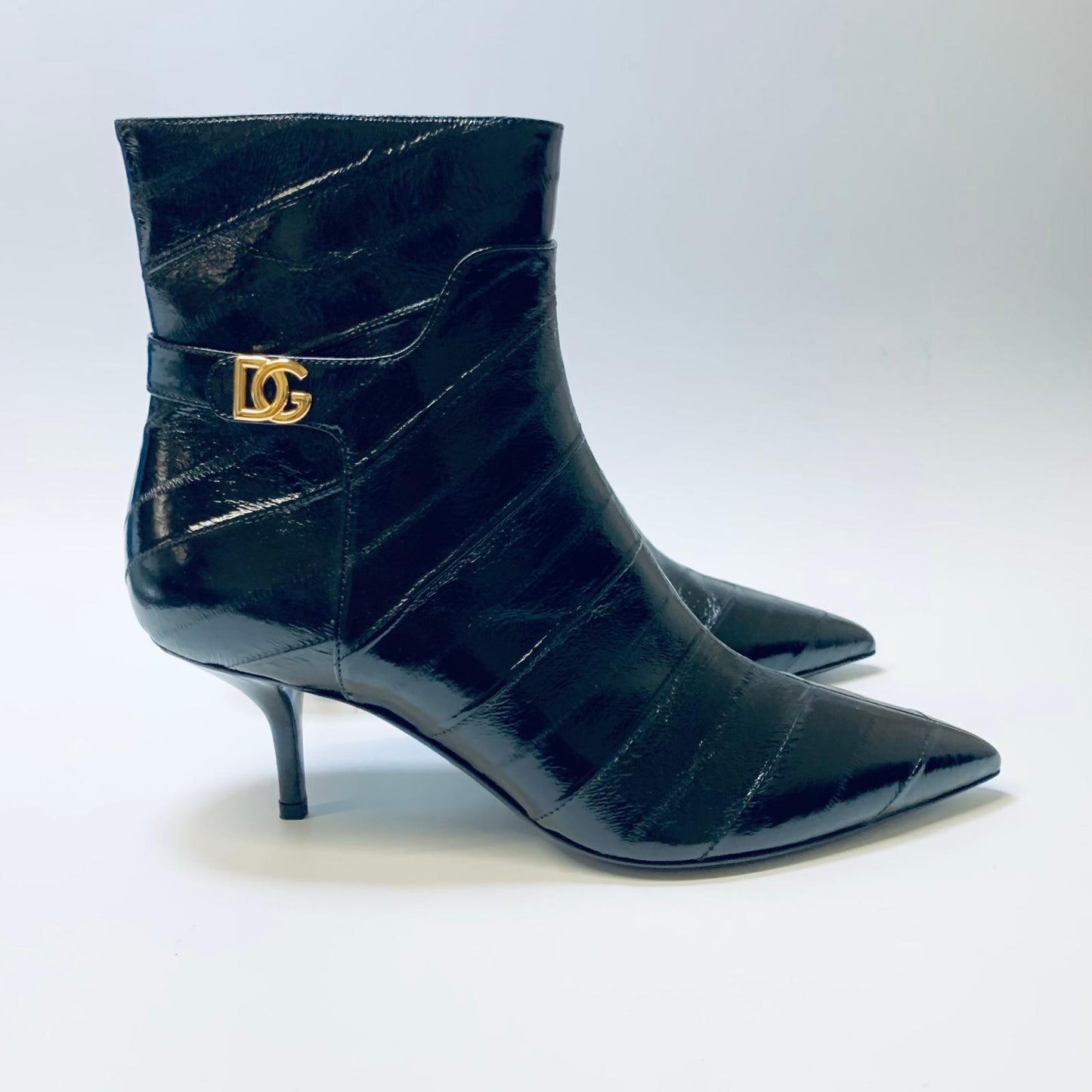 DOLCE & GABBANA Black Slip On Pointed Toe Bootie Heels Size UK 6.5 NEW