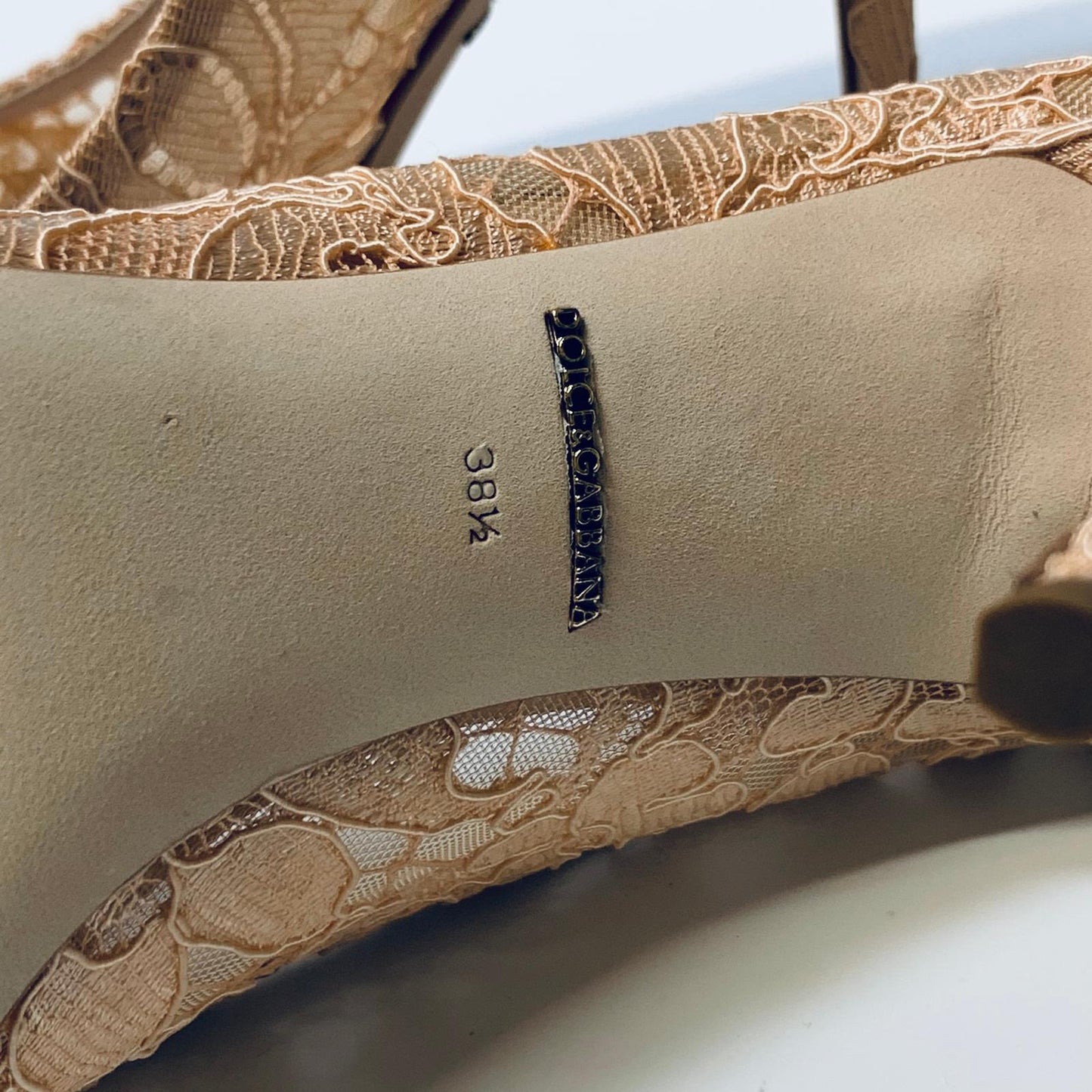 DOLCE & GABBANA Beige Floral Lace Hi-Heel Pointed Toe Crystal Flower UK 5.5 NEW