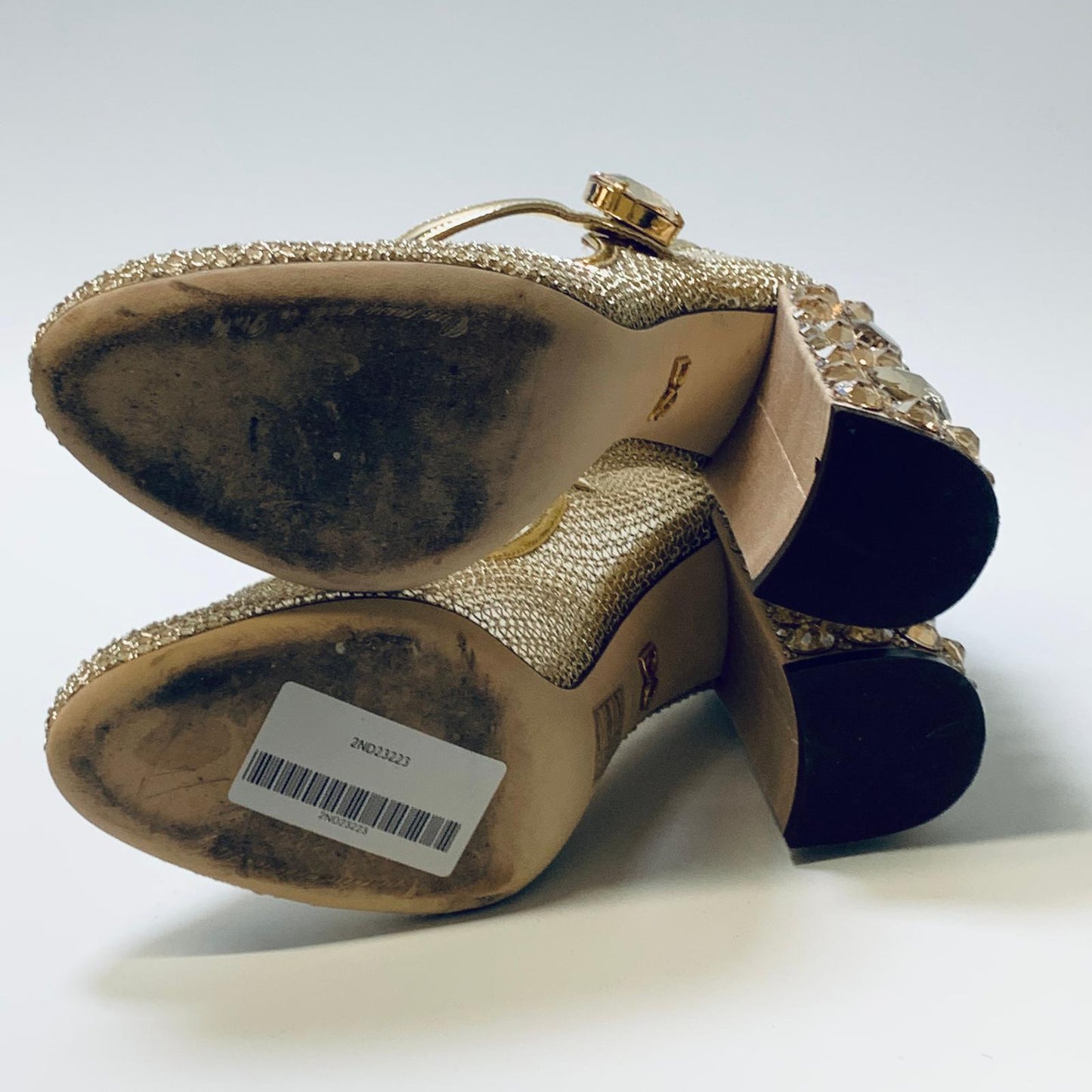 DOLCE & GABBANA Gold Block Heel Encrusted Crystal Metallic Mesh Heels UK 7 NEW