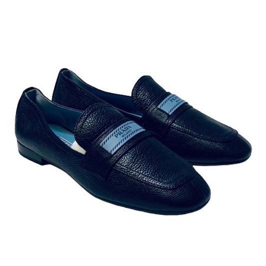 PRADA Black Ladies Classic Slip On Leather Flat Loafers Shoes UK 3.5 NEW