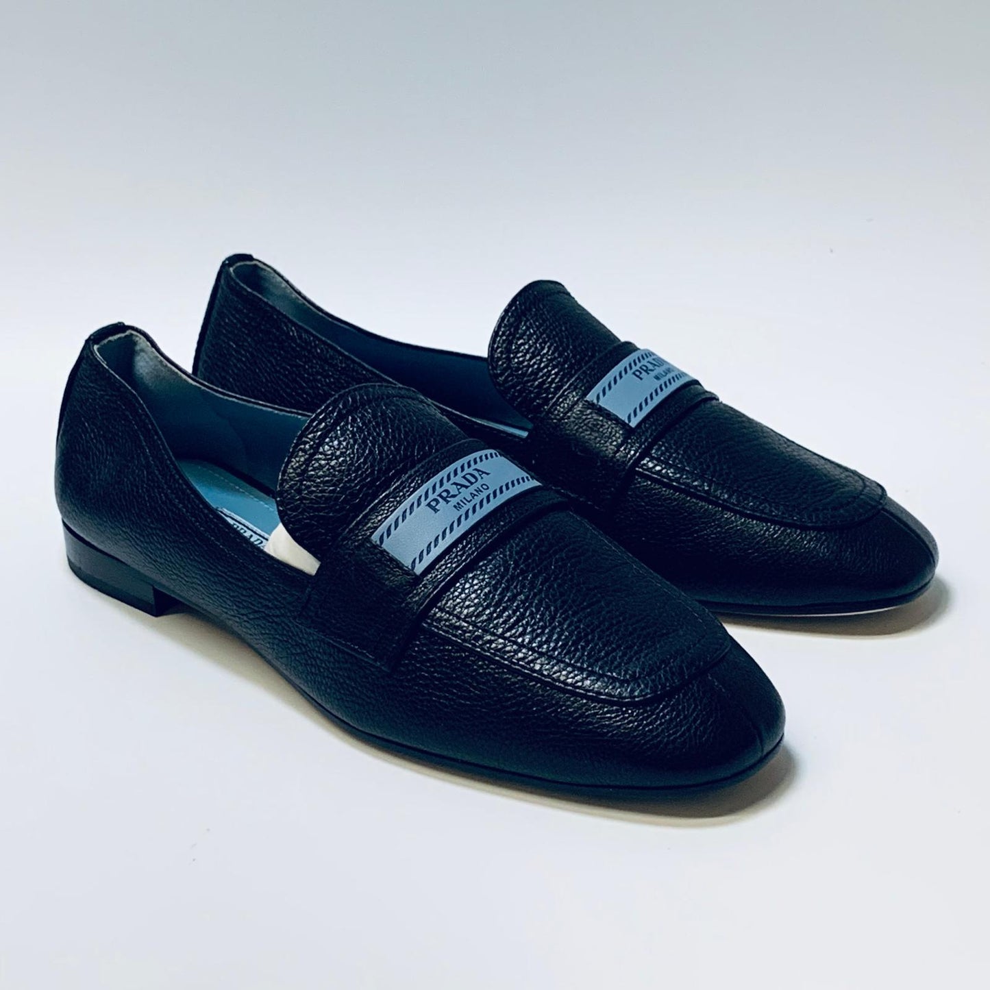 PRADA Black Ladies Classic Slip On Leather Flat Loafers Shoes UK 3.5 NEW