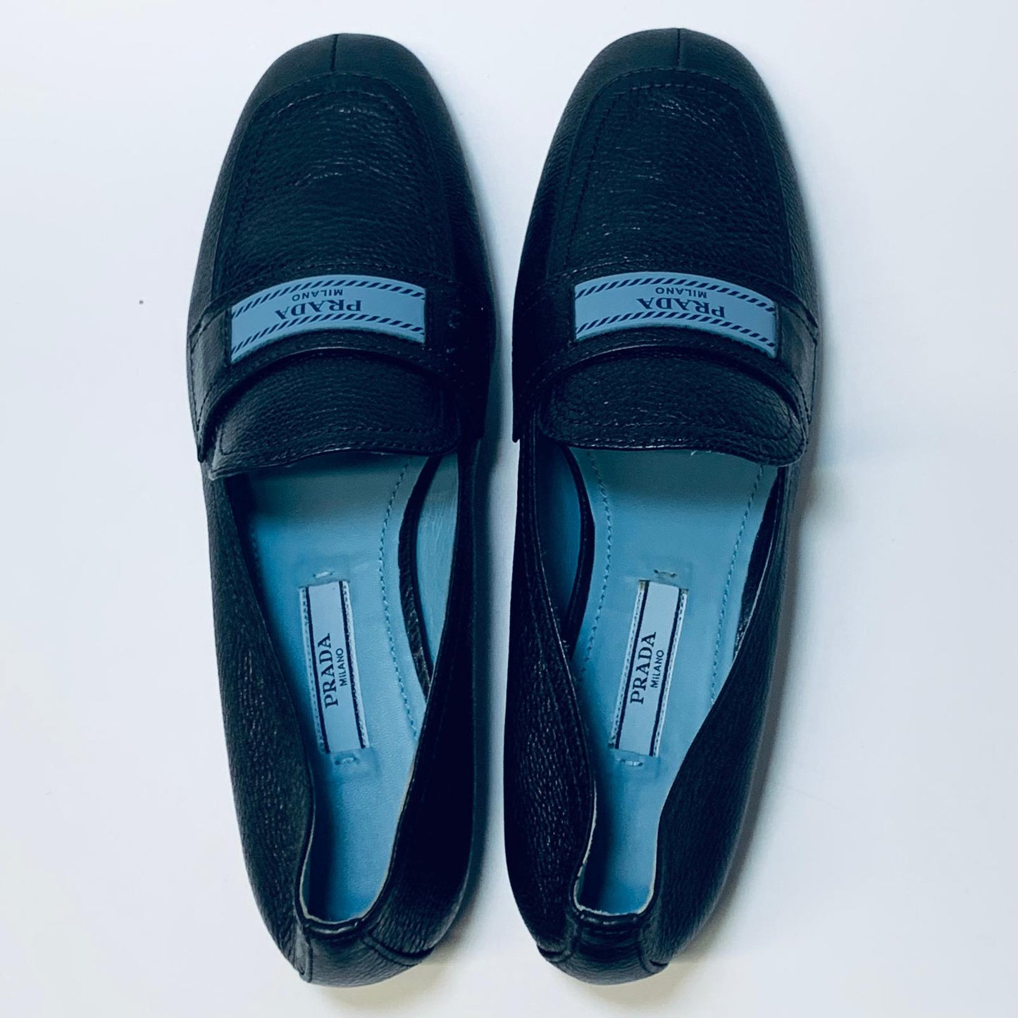 PRADA Black Ladies Classic Slip On Leather Flat Loafers Shoes UK 3.5 NEW