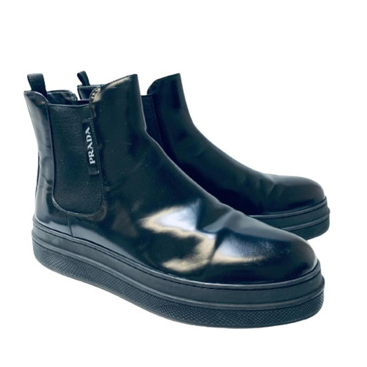 PRADA Black Ladies Slip On Classic Gusset Patent Leather Chelsea Boot UK 7 NEW