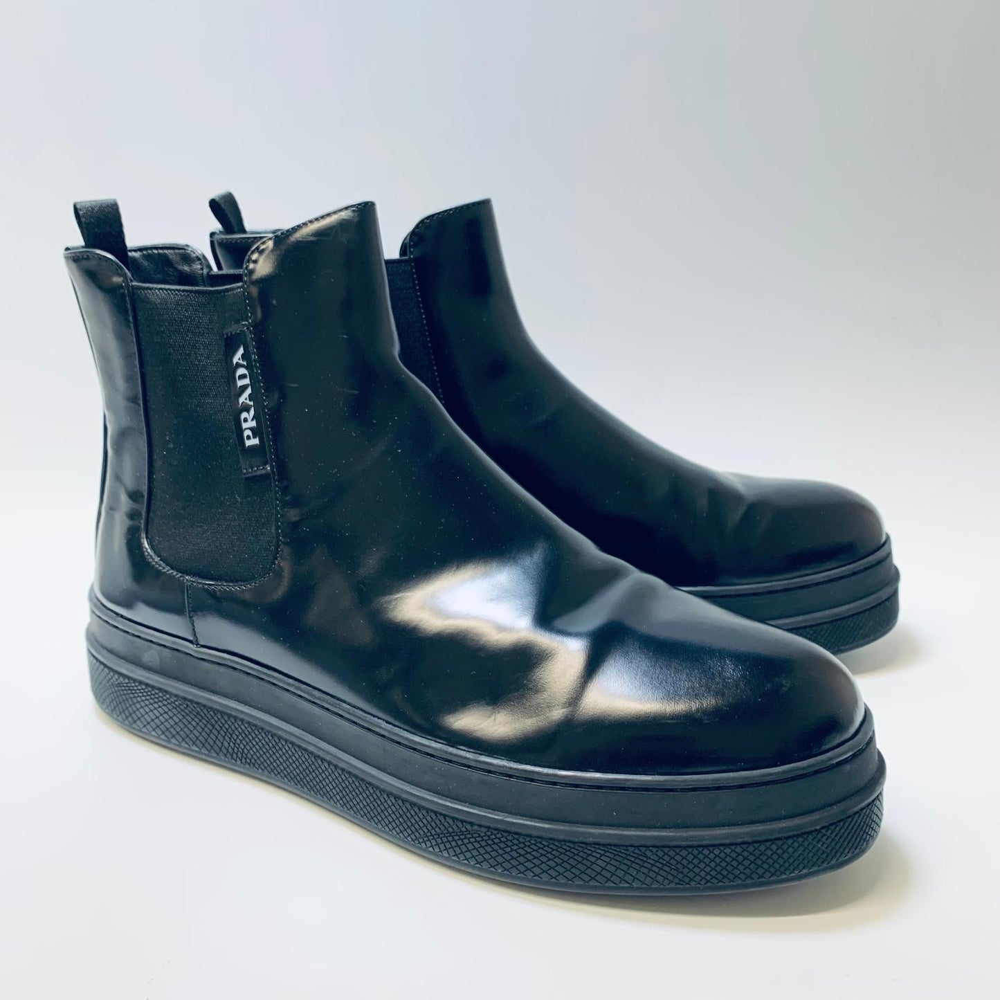PRADA Black Ladies Slip On Classic Gusset Patent Leather Chelsea Boot UK 7 NEW