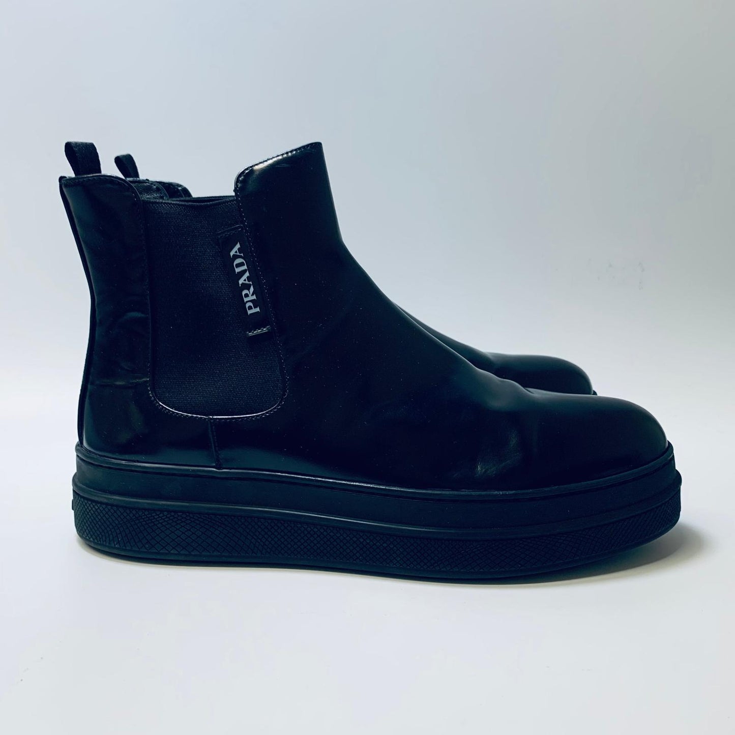 PRADA Black Ladies Slip On Classic Gusset Patent Leather Chelsea Boot UK 7 NEW