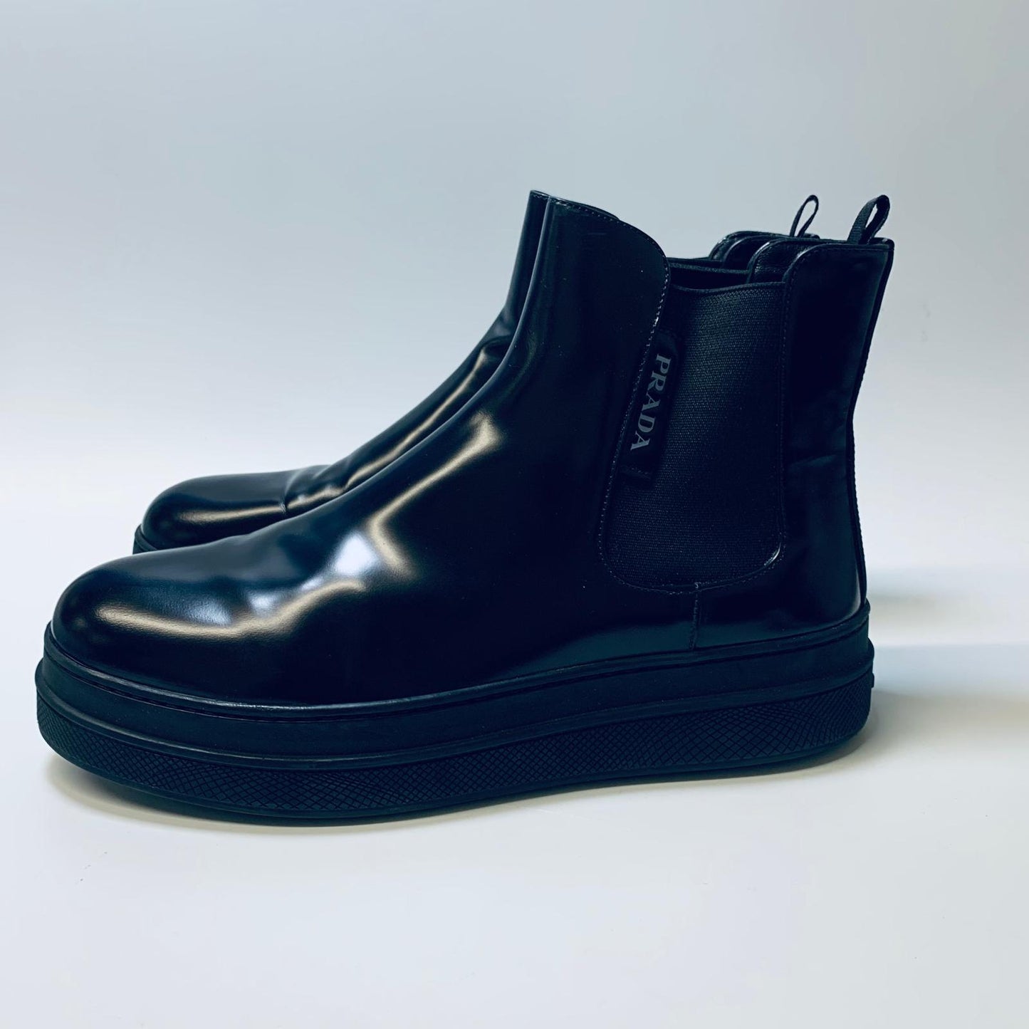 PRADA Black Ladies Slip On Classic Gusset Patent Leather Chelsea Boot UK 7 NEW