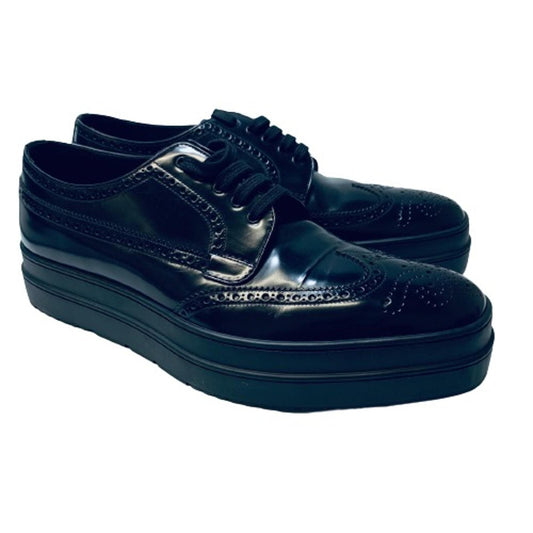 PRADA Black Wingtip Thick Sole Men's Brogue Dress Shoes Size UK 9 NEW