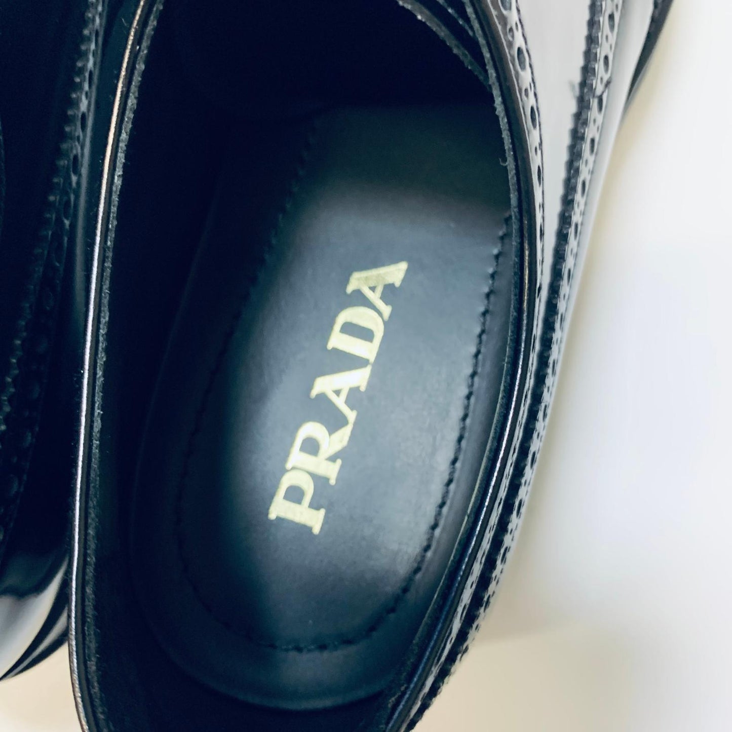 PRADA Black Wingtip Thick Sole Men's Brogue Dress Shoes Size UK 9 NEW