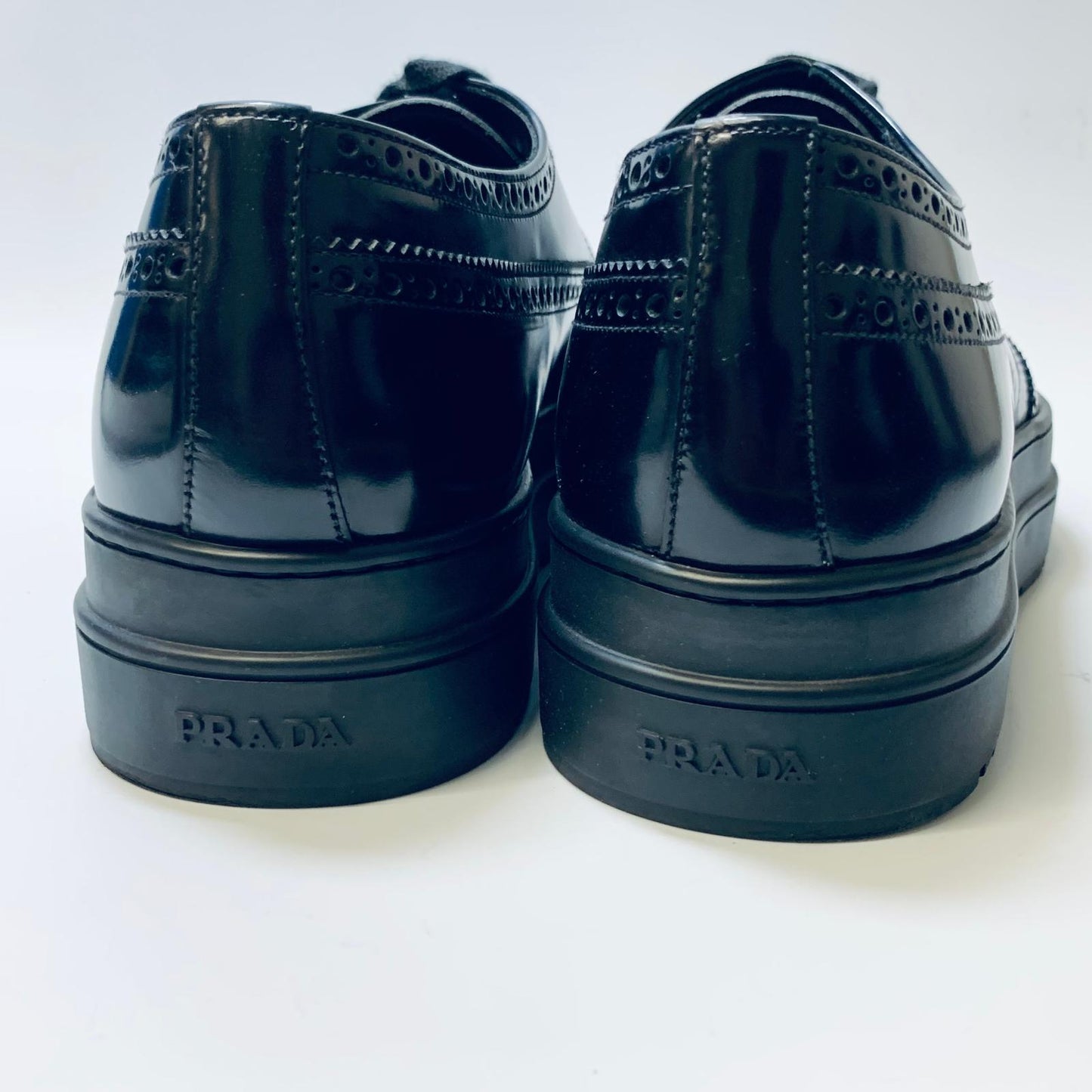 PRADA Black Wingtip Thick Sole Men's Brogue Dress Shoes Size UK 9 NEW