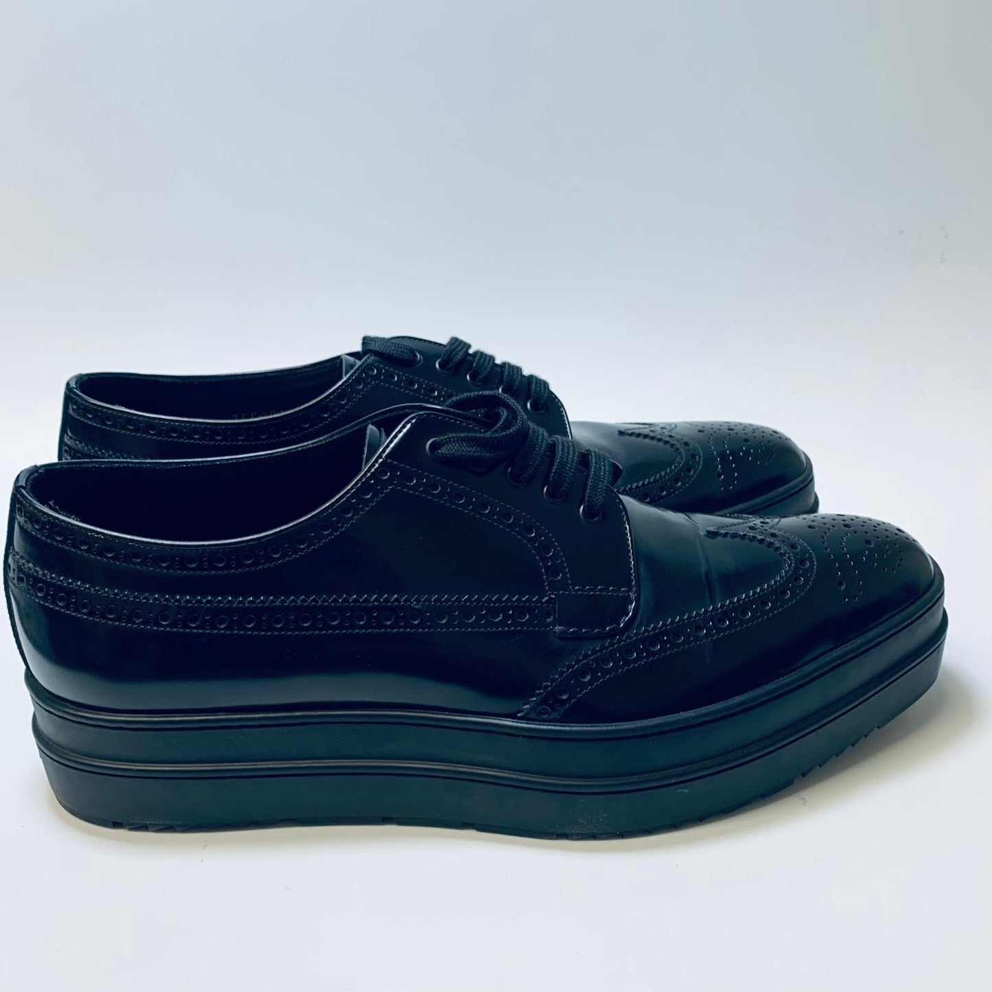 PRADA Black Wingtip Thick Sole Men's Brogue Dress Shoes Size UK 9 NEW