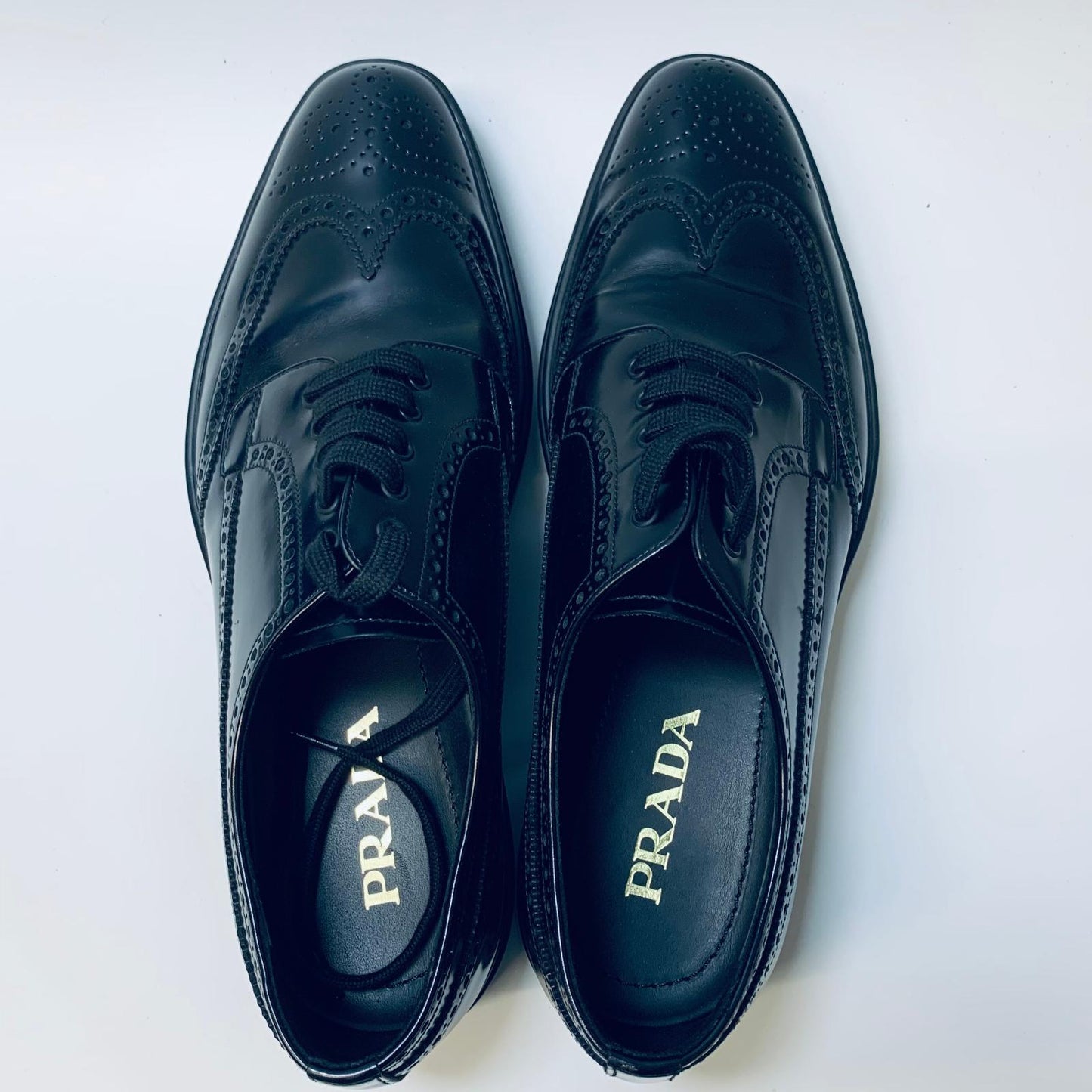 PRADA Black Wingtip Thick Sole Men's Brogue Dress Shoes Size UK 9 NEW