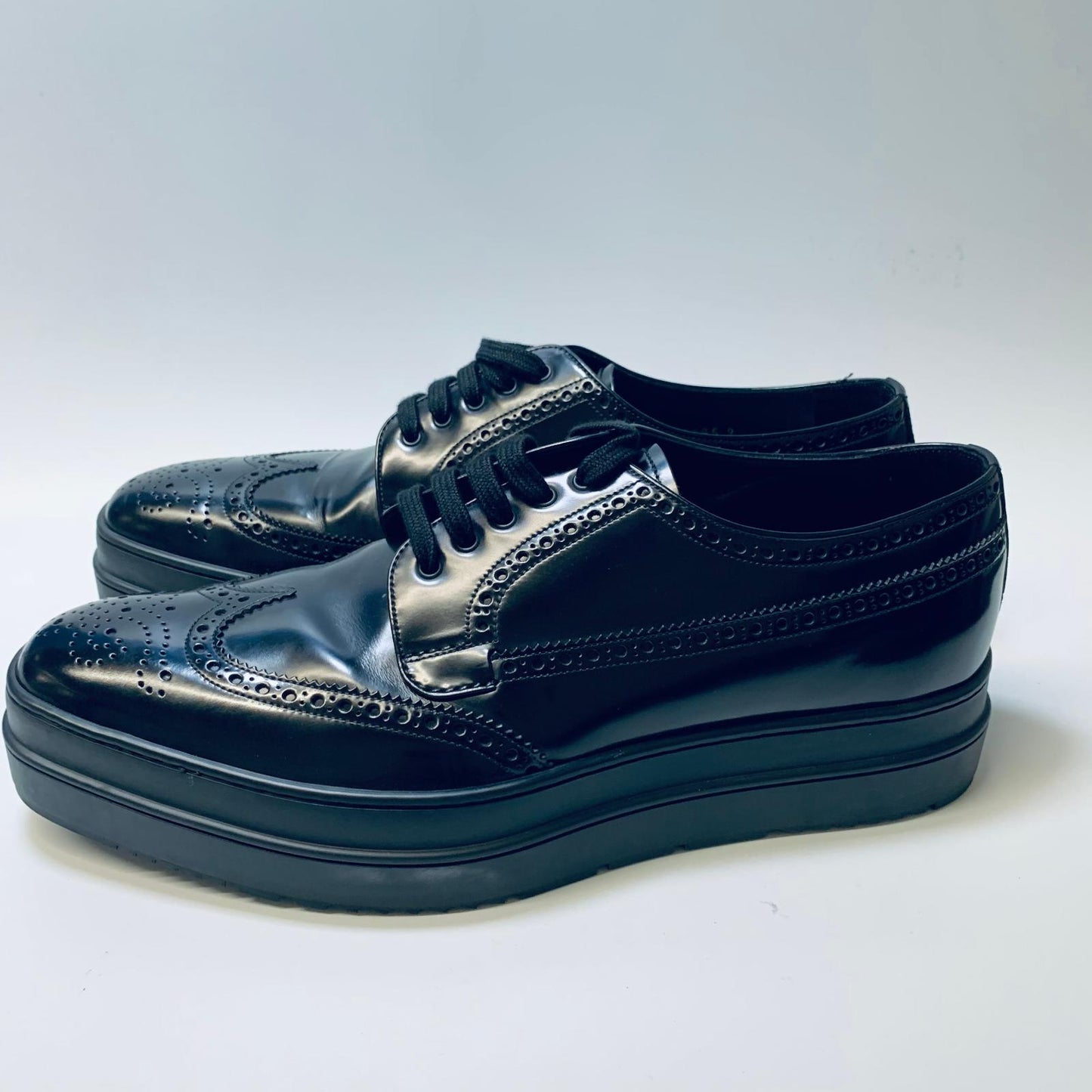 PRADA Black Wingtip Thick Sole Men's Brogue Dress Shoes Size UK 9 NEW
