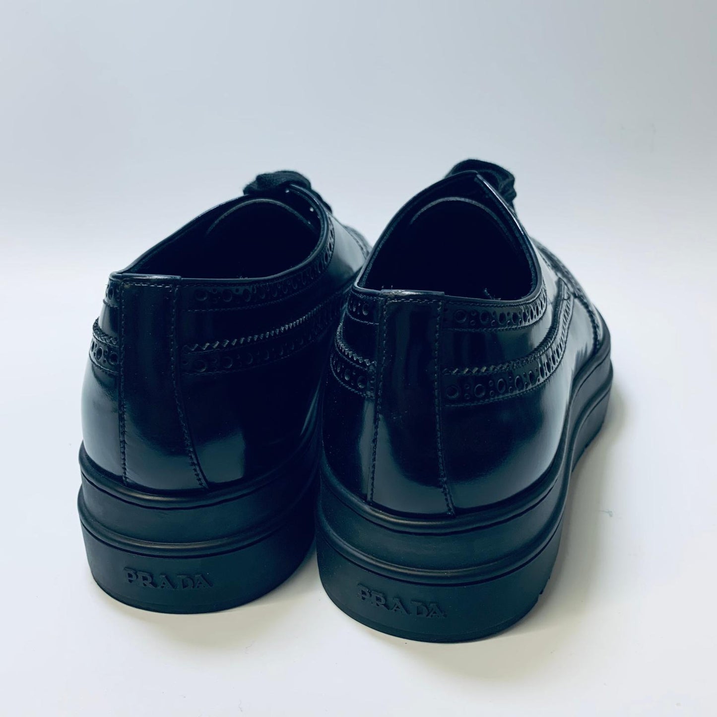 PRADA Black Wingtip Thick Sole Men's Brogue Dress Shoes Size UK 9 NEW