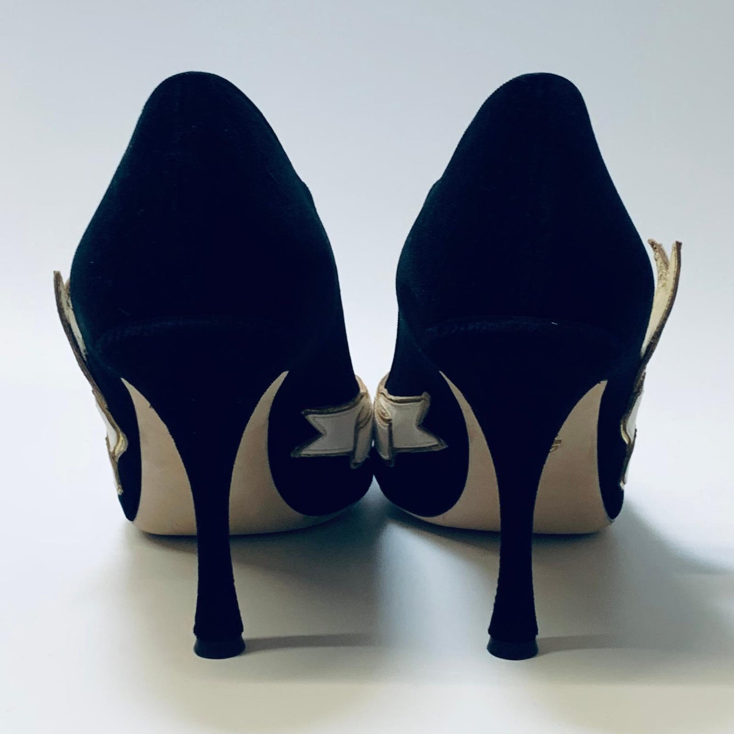 DOLCE & GABBANA Black Velvet Ladies Heels Sacred Heart Banner Shoes UK 7 NEW