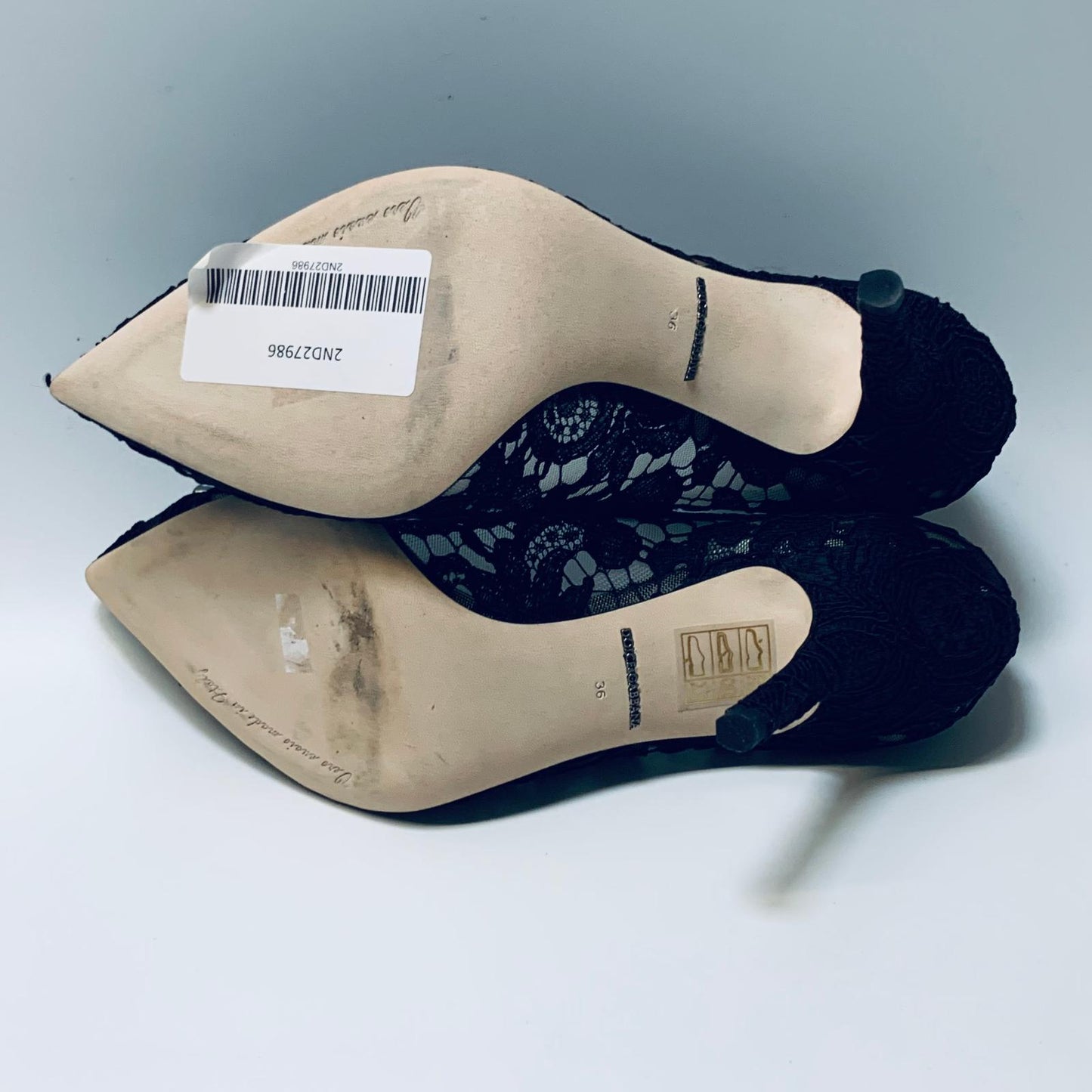 DOLCE & GABBANA Black Lace Ladies Court Crystal Flower High Heels UK3 NEW