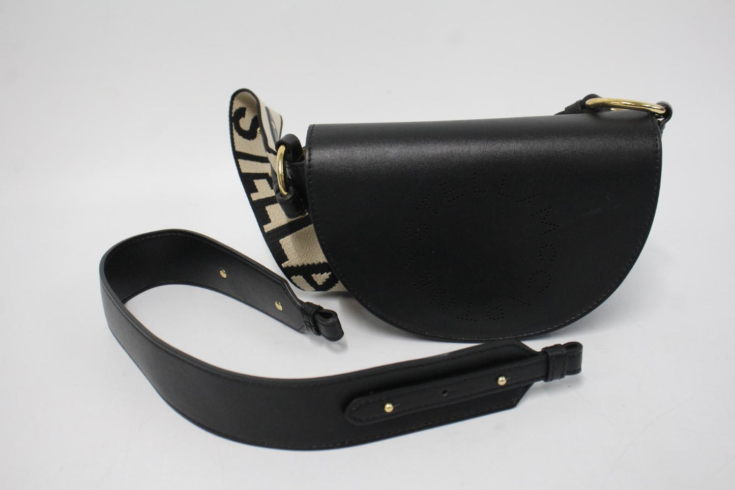 STELLA MCCARTNEY Ladies Black Eco Faux Leather Flap Front Mini Shoulder Bag NEW