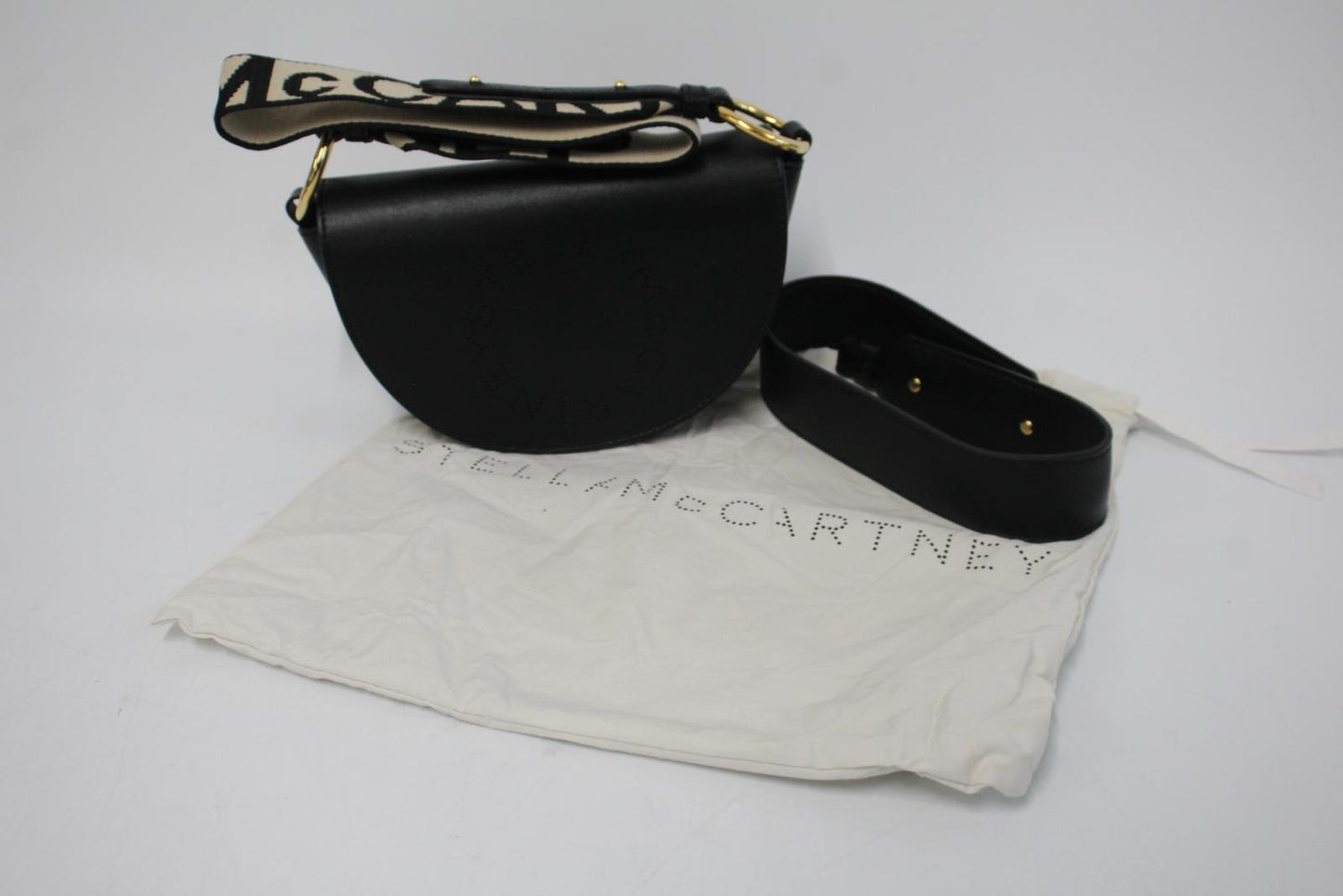STELLA MCCARTNEY Ladies Black Eco Faux Leather Flap Front Mini Shoulder Bag NEW
