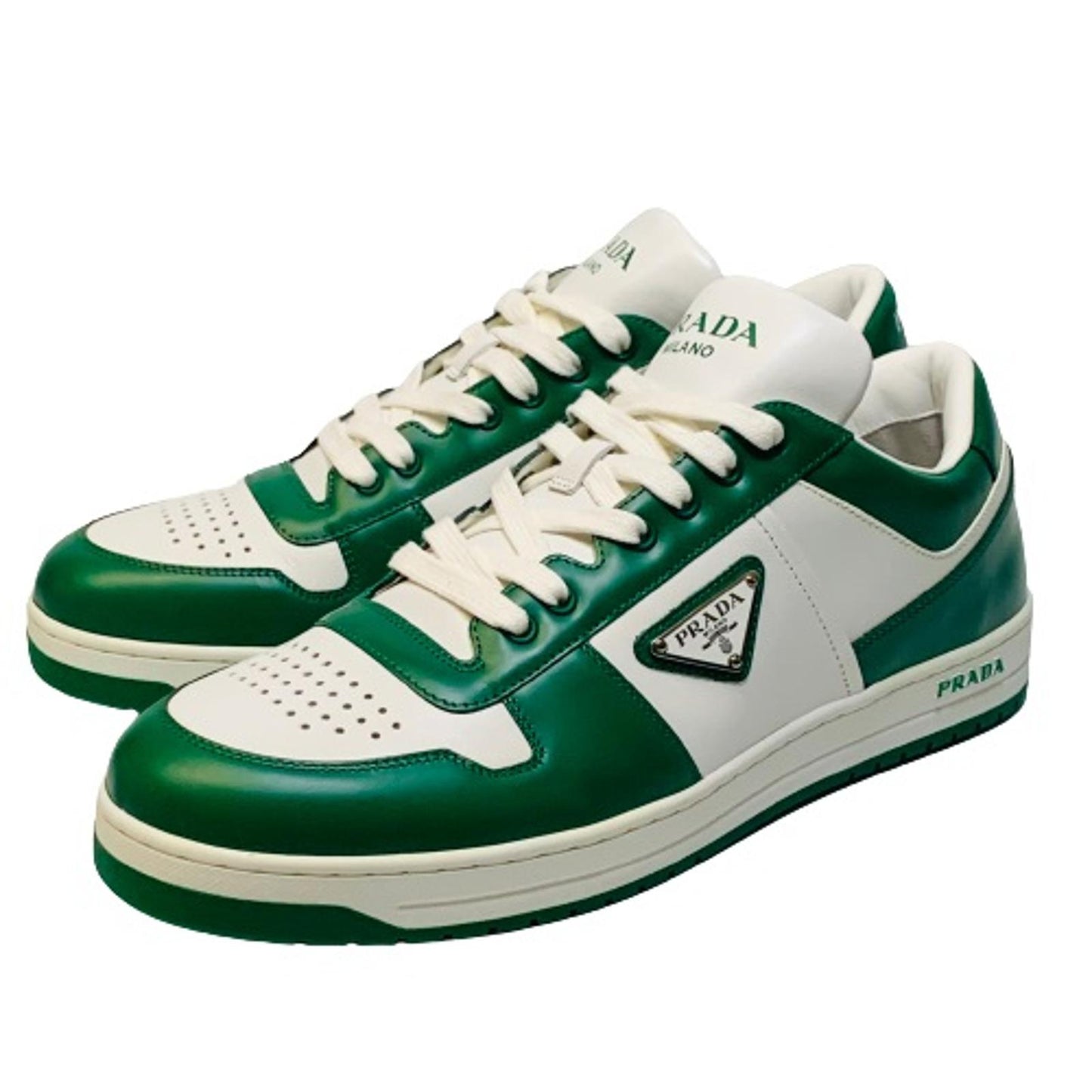 PRADA Green Accent Men's Downtown Classic White Lace Sneaker Trainer UK 12 NEW