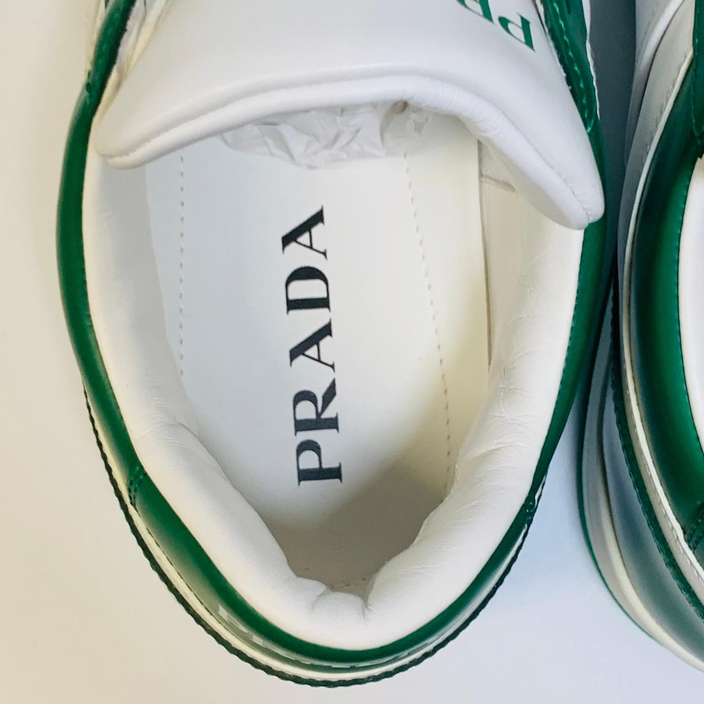 PRADA Green Accent Men's Downtown Classic White Lace Sneaker Trainer UK 12 NEW