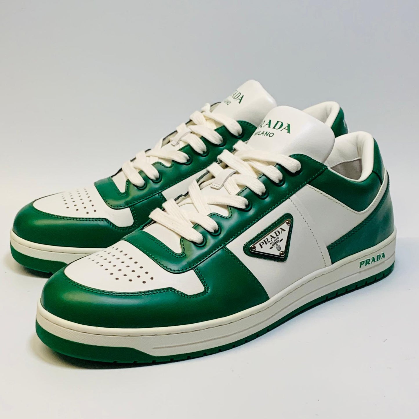 PRADA Green Accent Men's Downtown Classic White Lace Sneaker Trainer UK 12 NEW