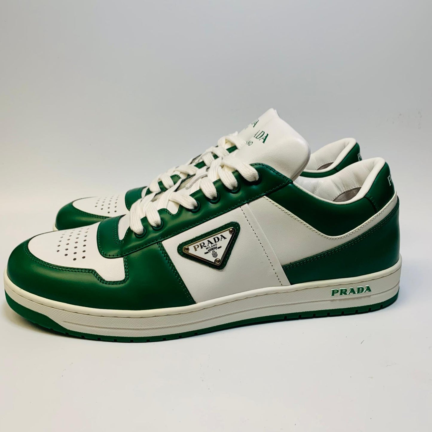 PRADA Green Accent Men's Downtown Classic White Lace Sneaker Trainer UK 12 NEW