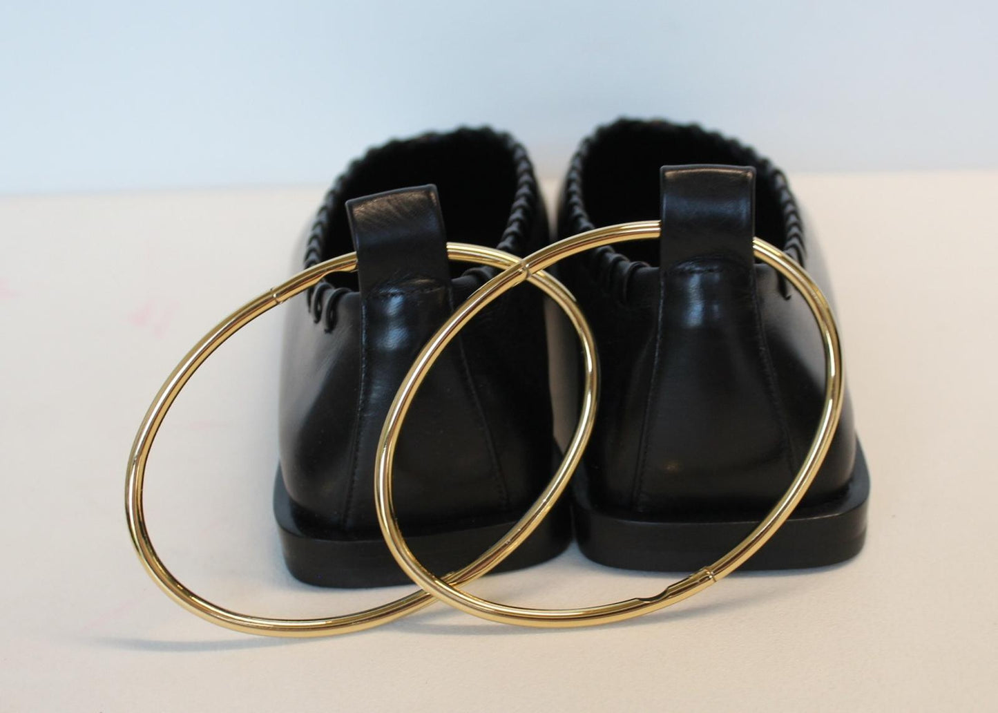 JIL SANDER Ladies Black Whipstitched Square Toe Leather Flat Shoes EU38 UK5 NEW