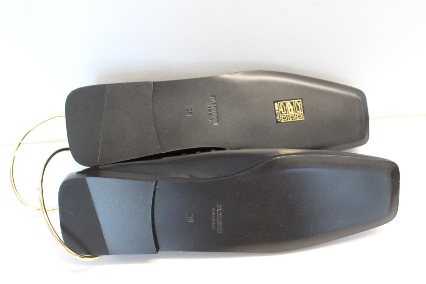 JIL SANDER Ladies Black Whipstitched Square Toe Leather Flat Shoes EU38 UK5 NEW