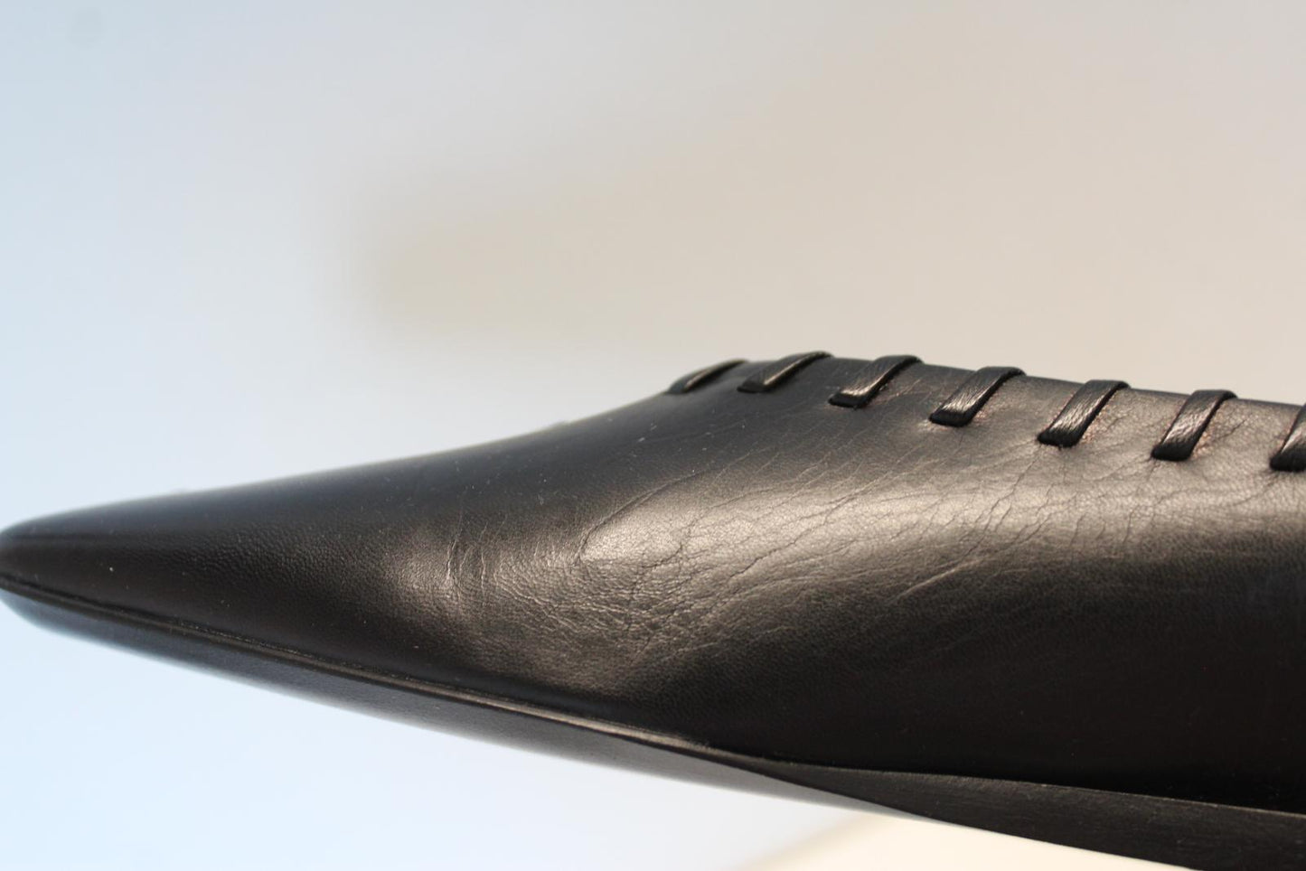 JIL SANDER Ladies Black Whipstitched Square Toe Leather Flat Shoes EU38 UK5 NEW