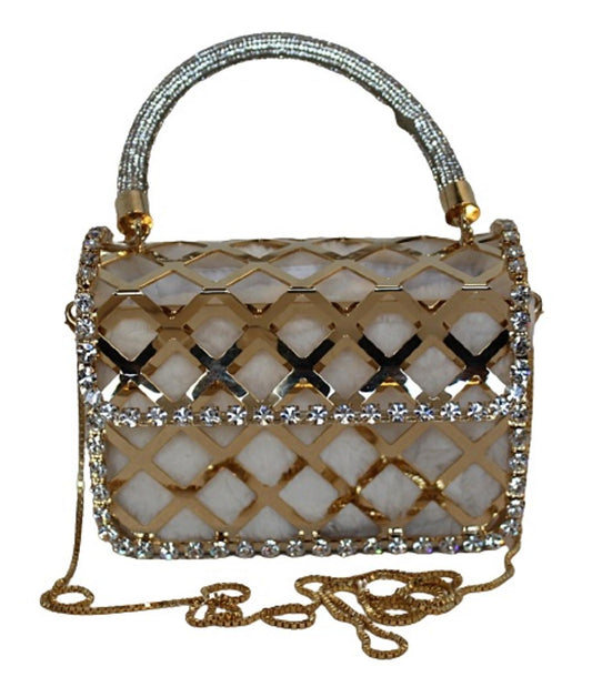 ROSANTICA Ladies Malga Gold Tone Crystal Embellished Fold Over Box Bag NEW