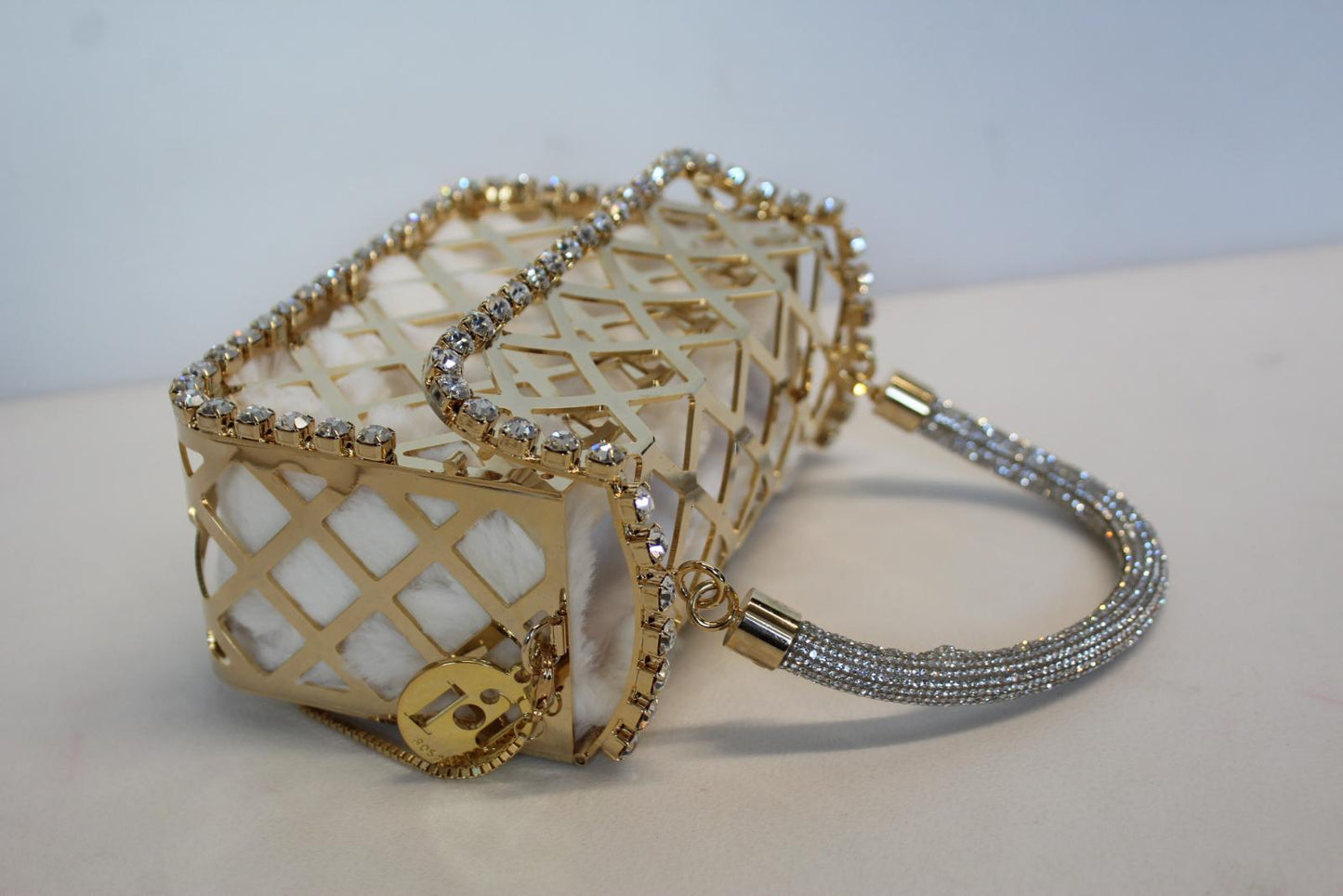 ROSANTICA Ladies Malga Gold Tone Crystal Embellished Fold Over Box Bag NEW