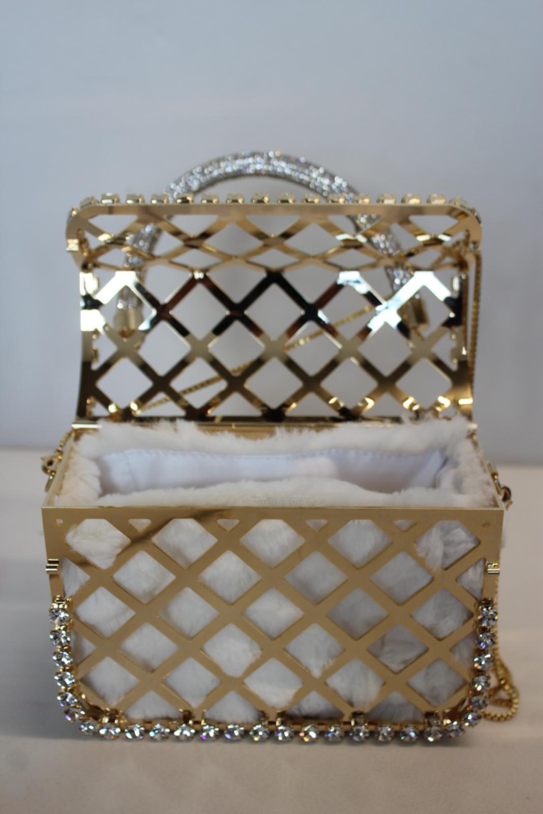 ROSANTICA Ladies Malga Gold Tone Crystal Embellished Fold Over Box Bag NEW
