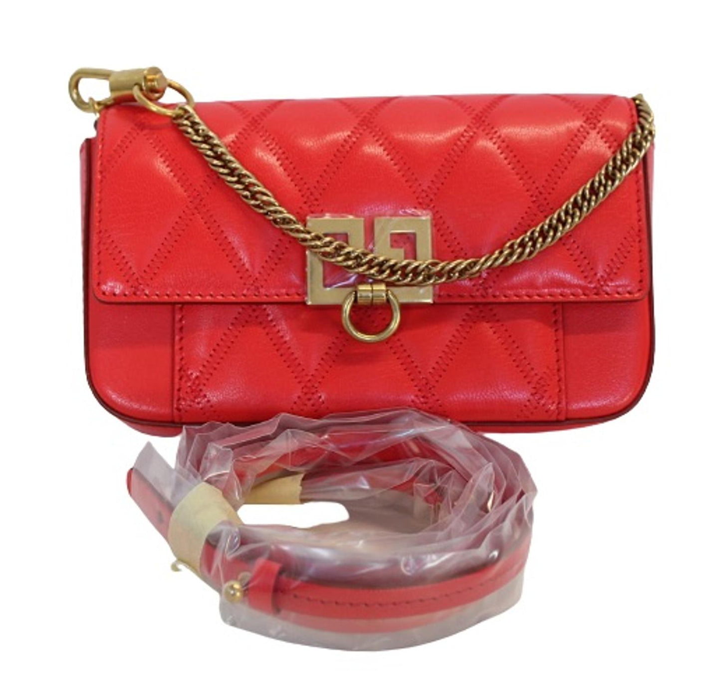 GIVENCHY Ladies Red Quilted Leather Pocket Mini Pouch Crossbody Shoulder Bag NEW