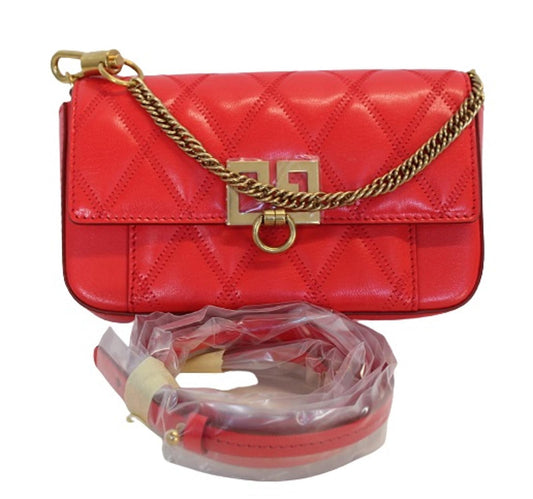 GIVENCHY Ladies Red Quilted Leather Pocket Mini Pouch Crossbody Shoulder Bag NEW