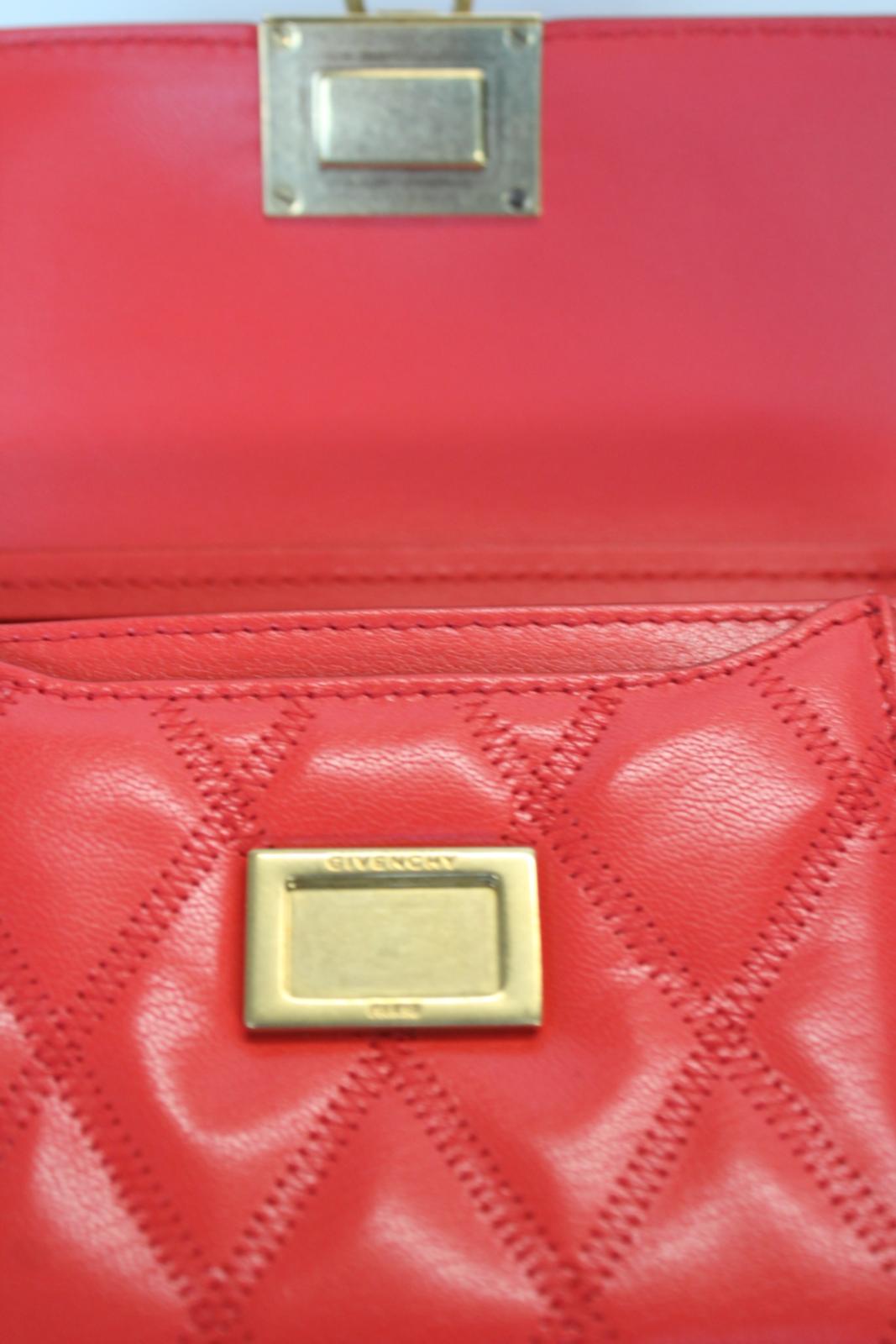 GIVENCHY Ladies Red Quilted Leather Pocket Mini Pouch Crossbody Shoulder Bag NEW