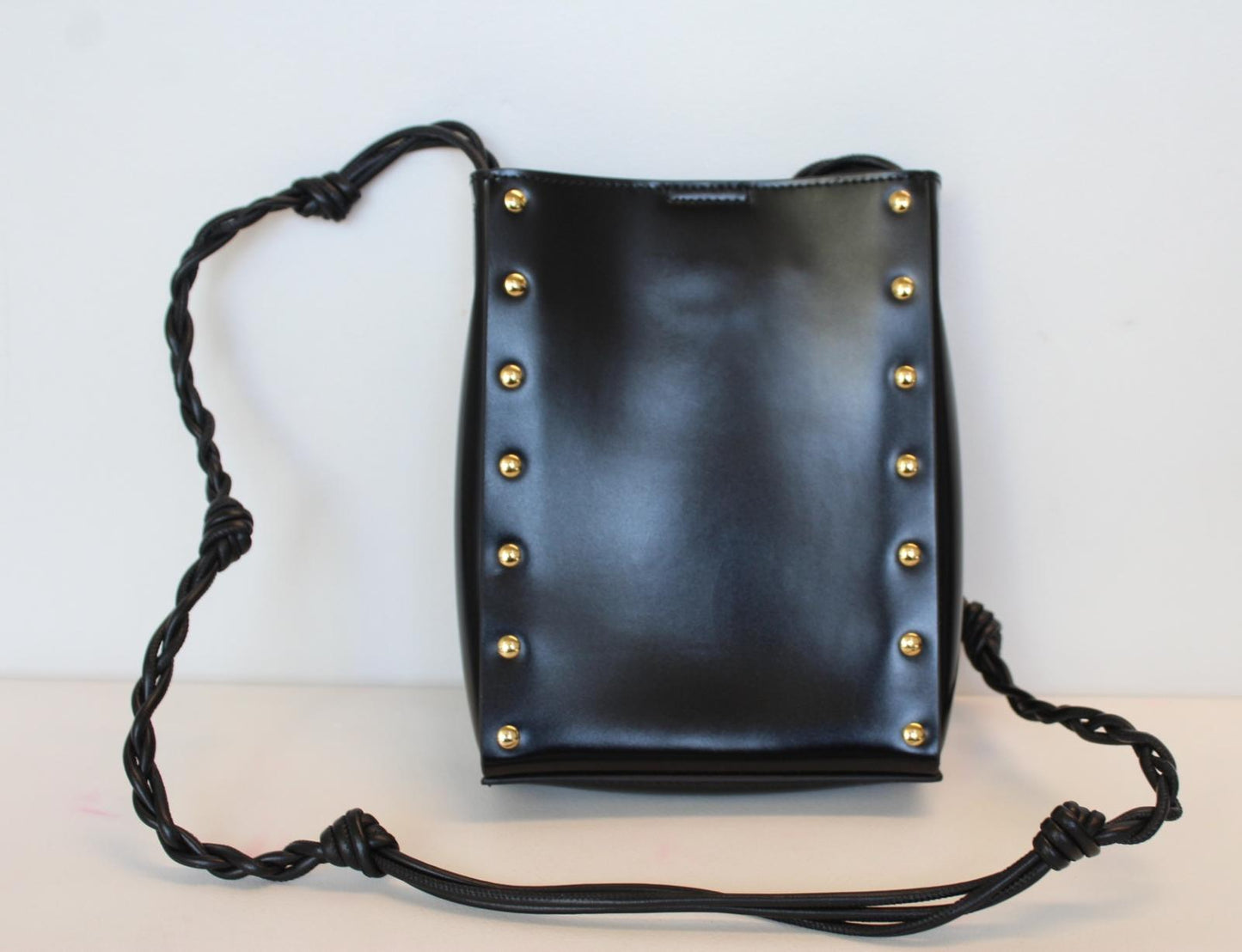 JIL SANDER Ladies Black Leather Magnetic Snap Small Tangle Crossbody Bag NEW