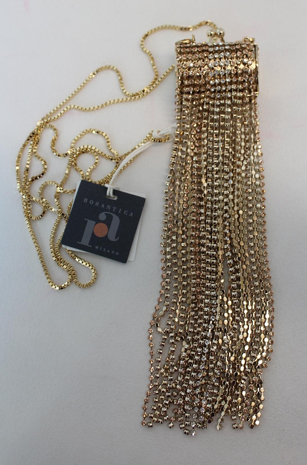 ROSANTICA Ladies Orfea Gold Tone Metal Crystal Fringe Drop Mini Bag OS NEW