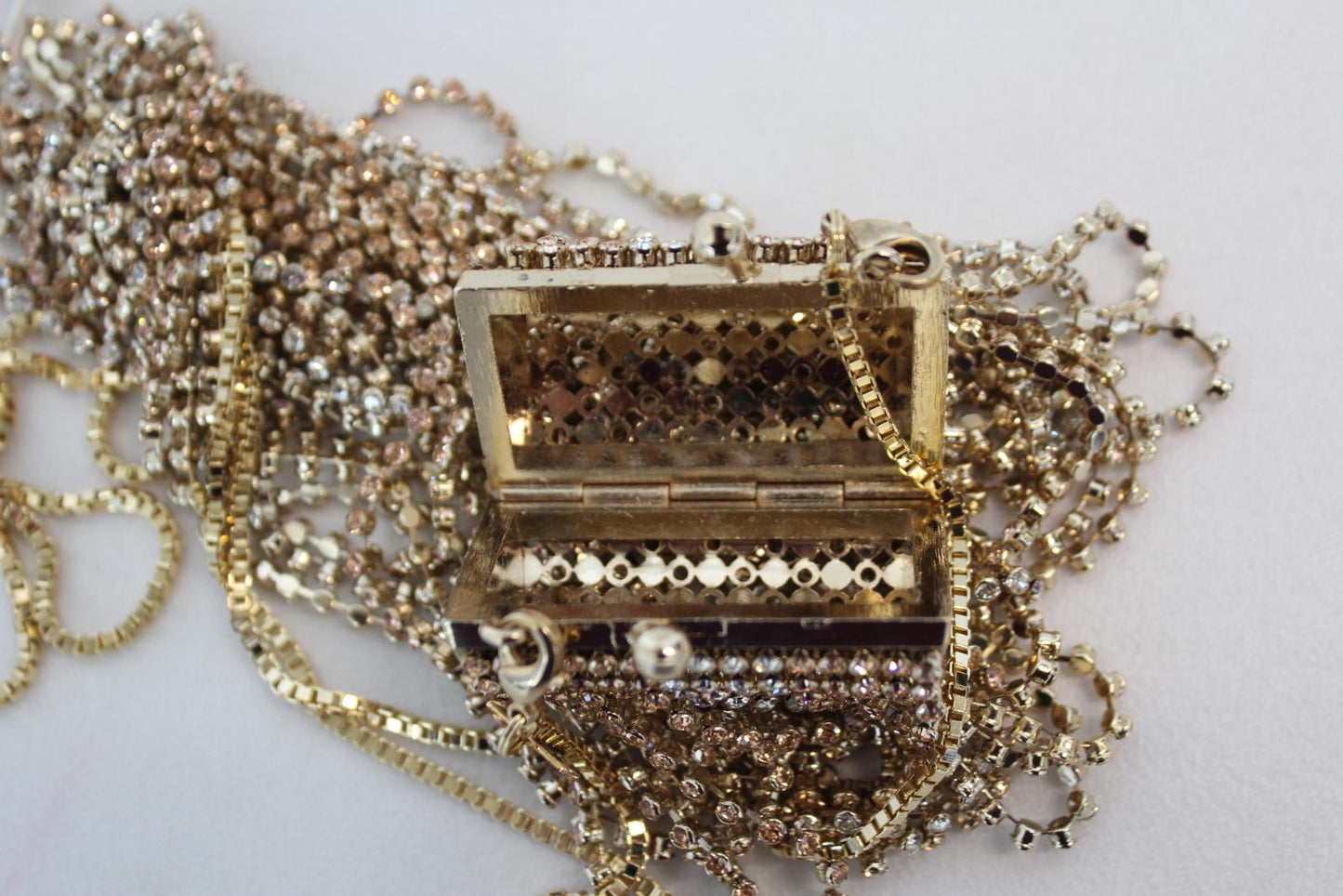 ROSANTICA Ladies Orfea Gold Tone Metal Crystal Fringe Drop Mini Bag OS NEW
