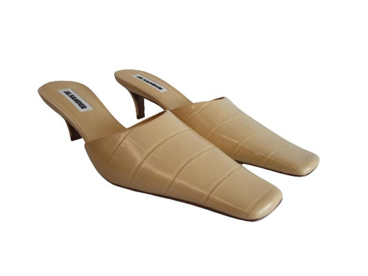 JIL SANDER Ladies Beige Leather Croc-Embossed Mule Shoes Size EU40 UK7 NEW