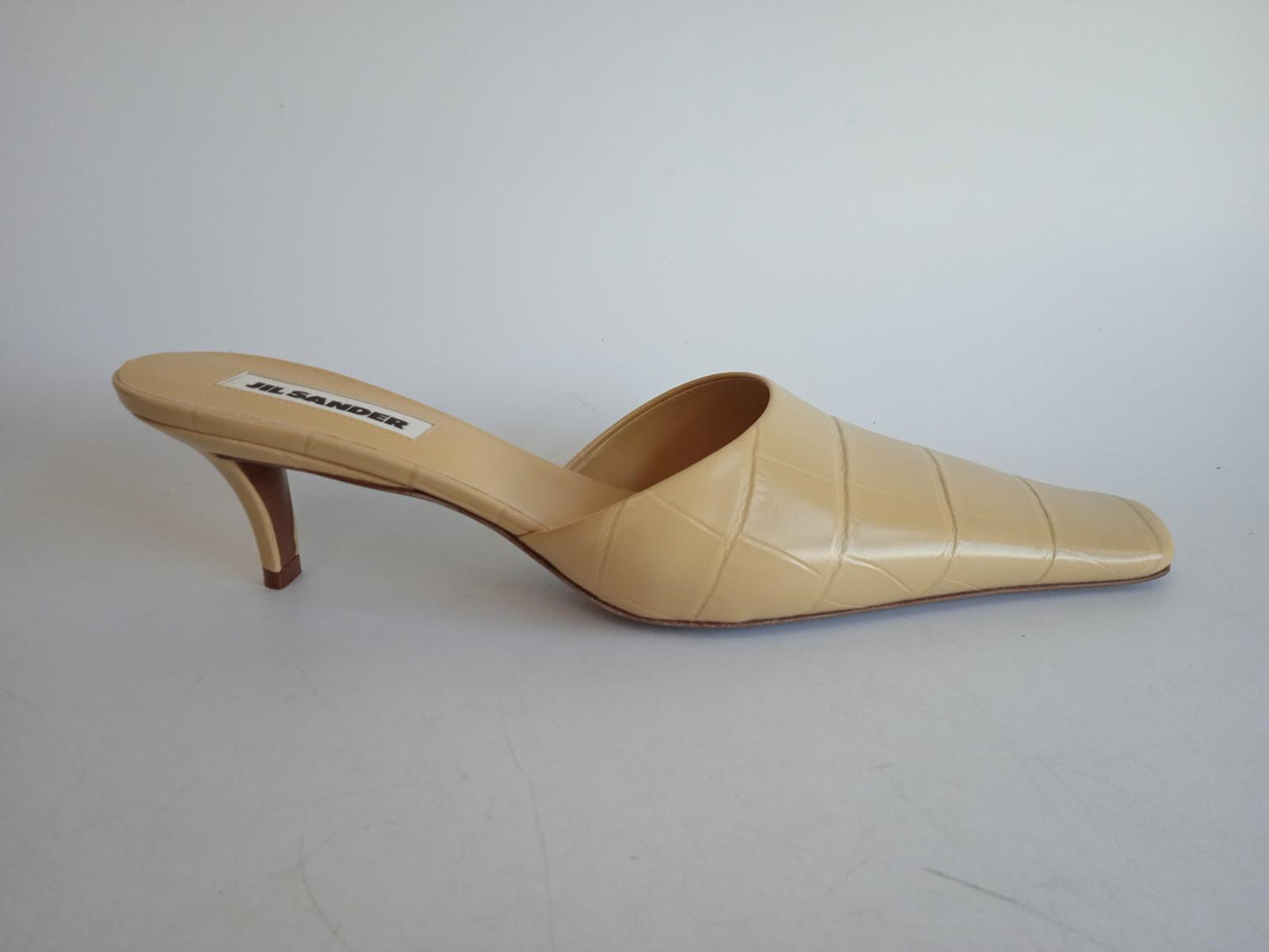 JIL SANDER Ladies Beige Leather Croc-Embossed Mule Shoes Size EU40 UK7 NEW