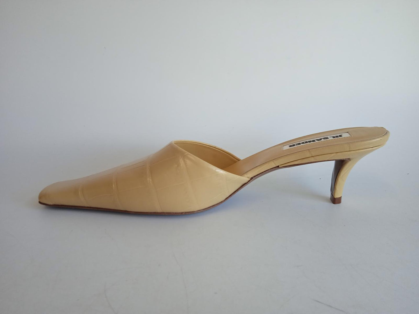 JIL SANDER Ladies Beige Leather Croc-Embossed Mule Shoes Size EU40 UK7 NEW