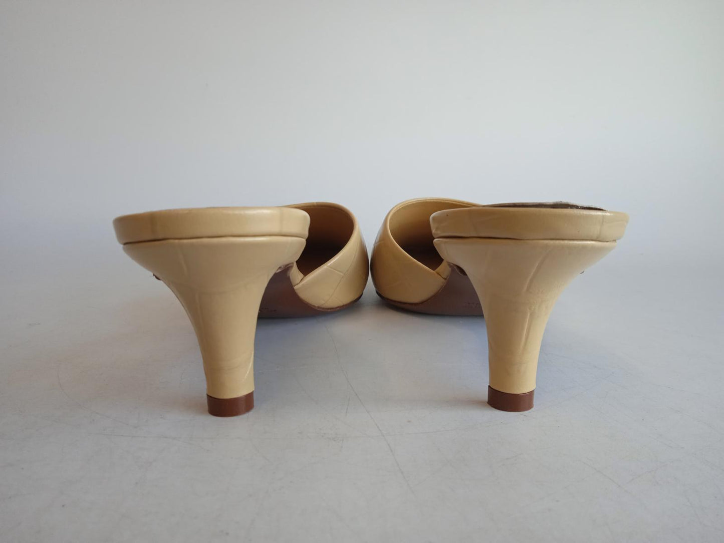 JIL SANDER Ladies Beige Leather Croc-Embossed Mule Shoes Size EU40 UK7 NEW