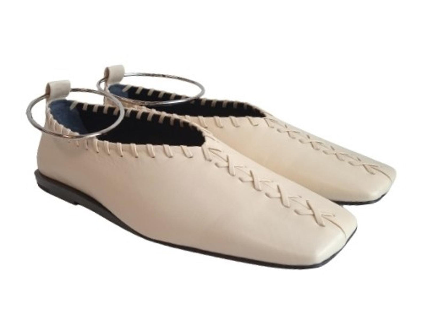 JIL SANDER Ladies Beige Leather Stitch Detail Ballerina Shoes EU41 UK8 NEW